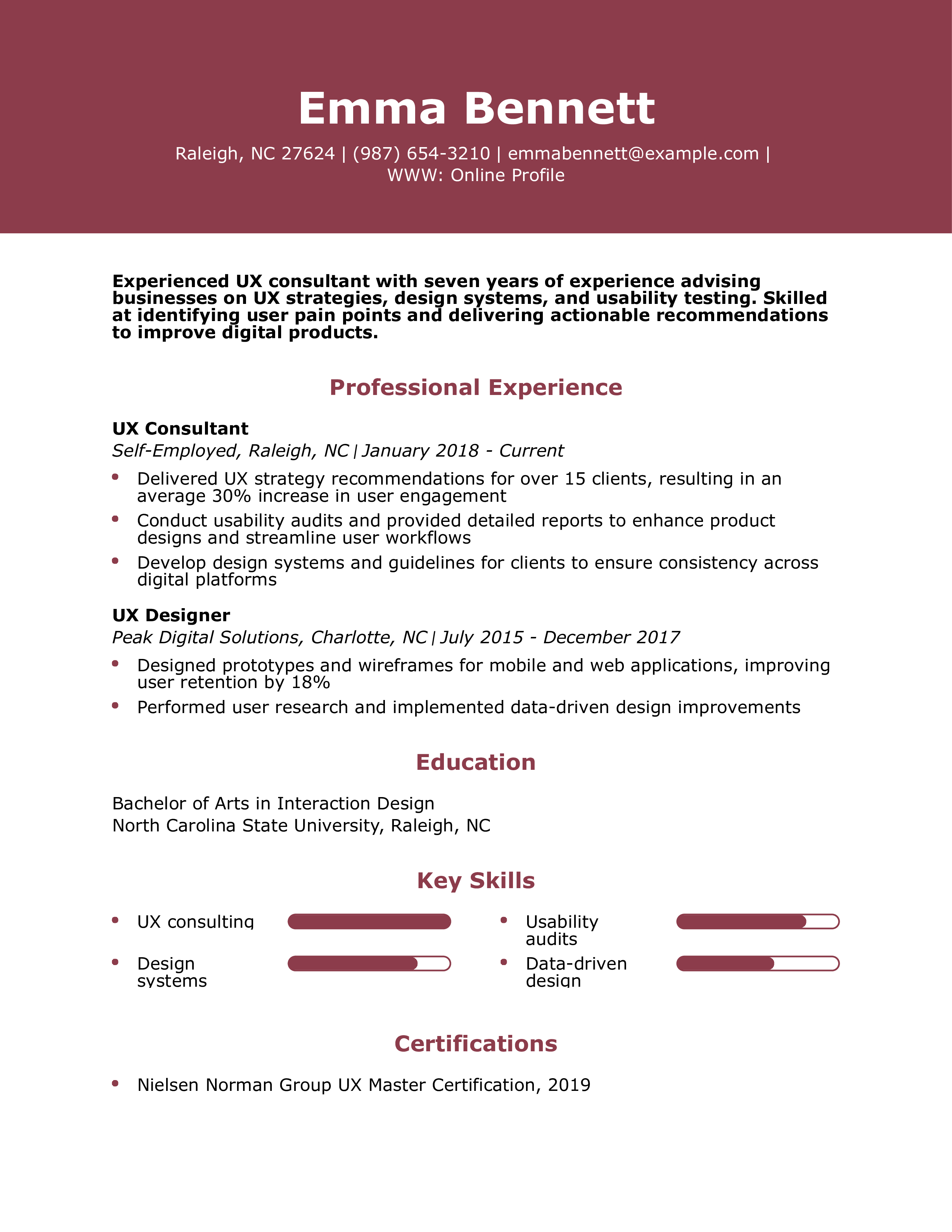 UX Consultant Resume
