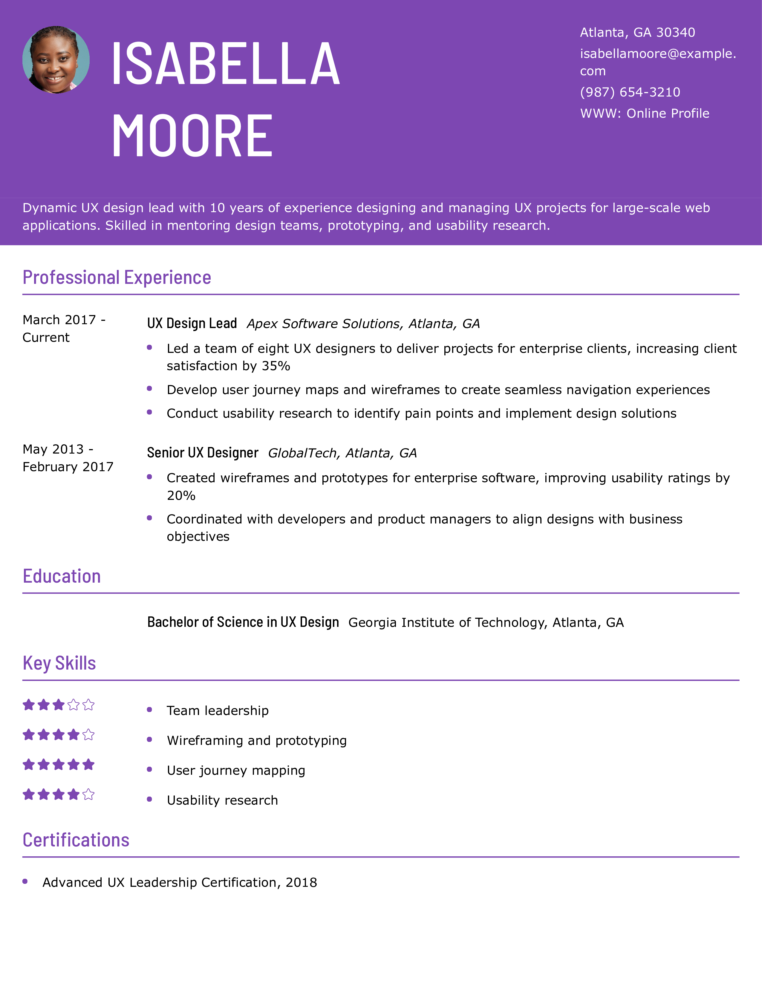UX Design Lead Resume