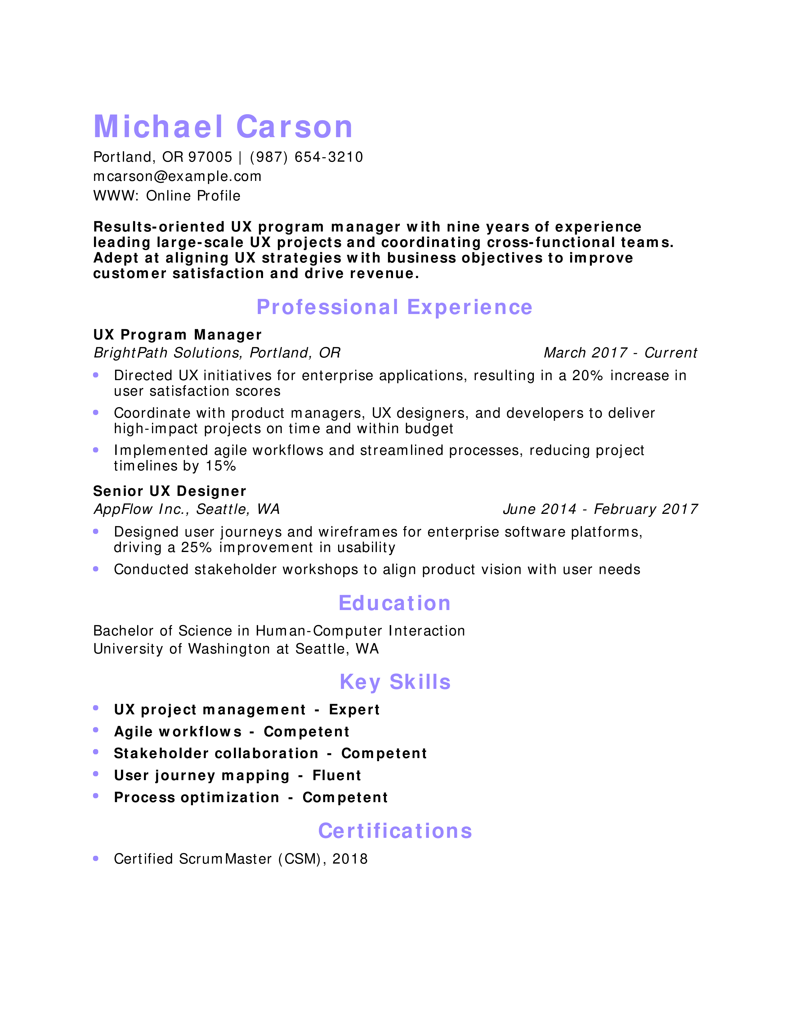 UX Program Manager Resume