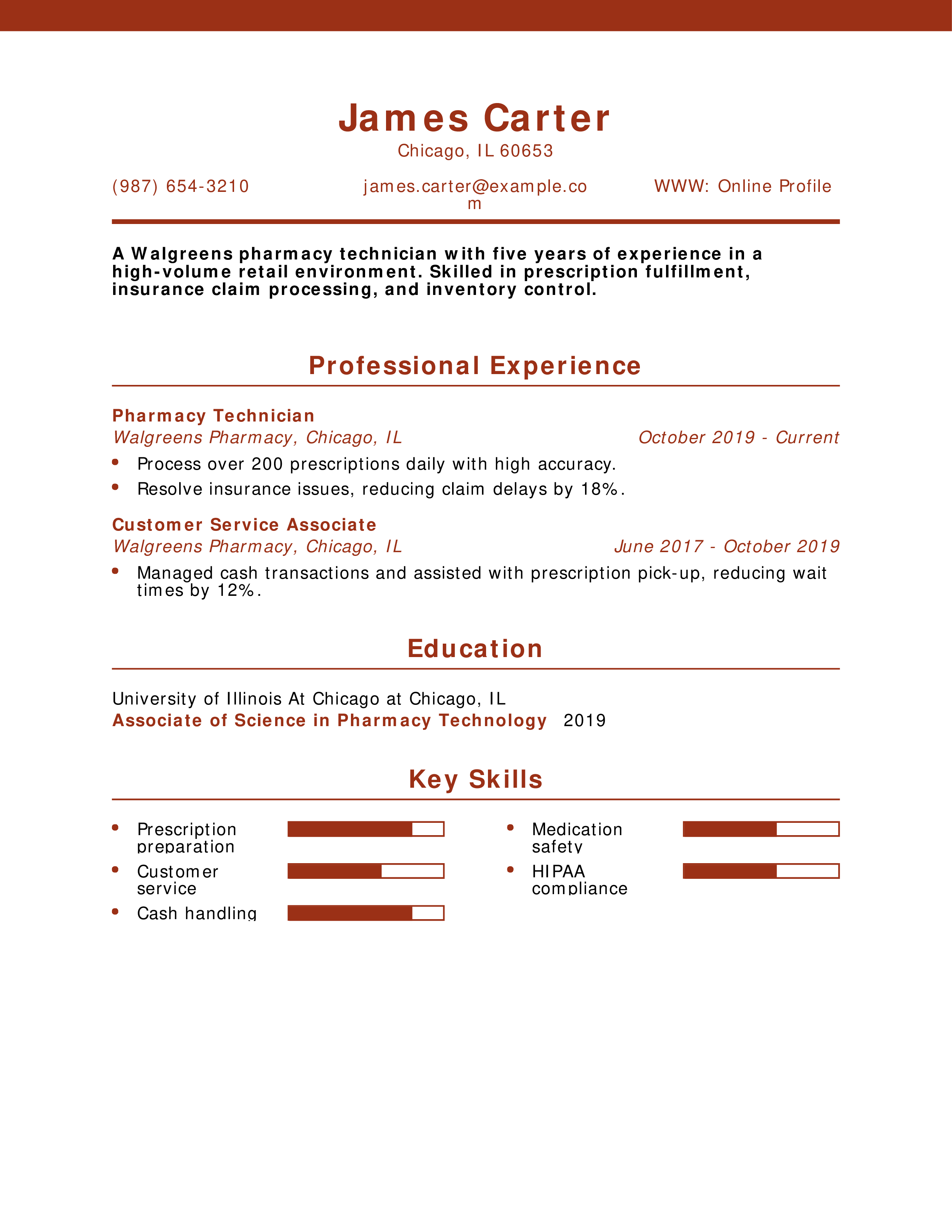 Walgreens High-Volume Pharmacy Technician Resume