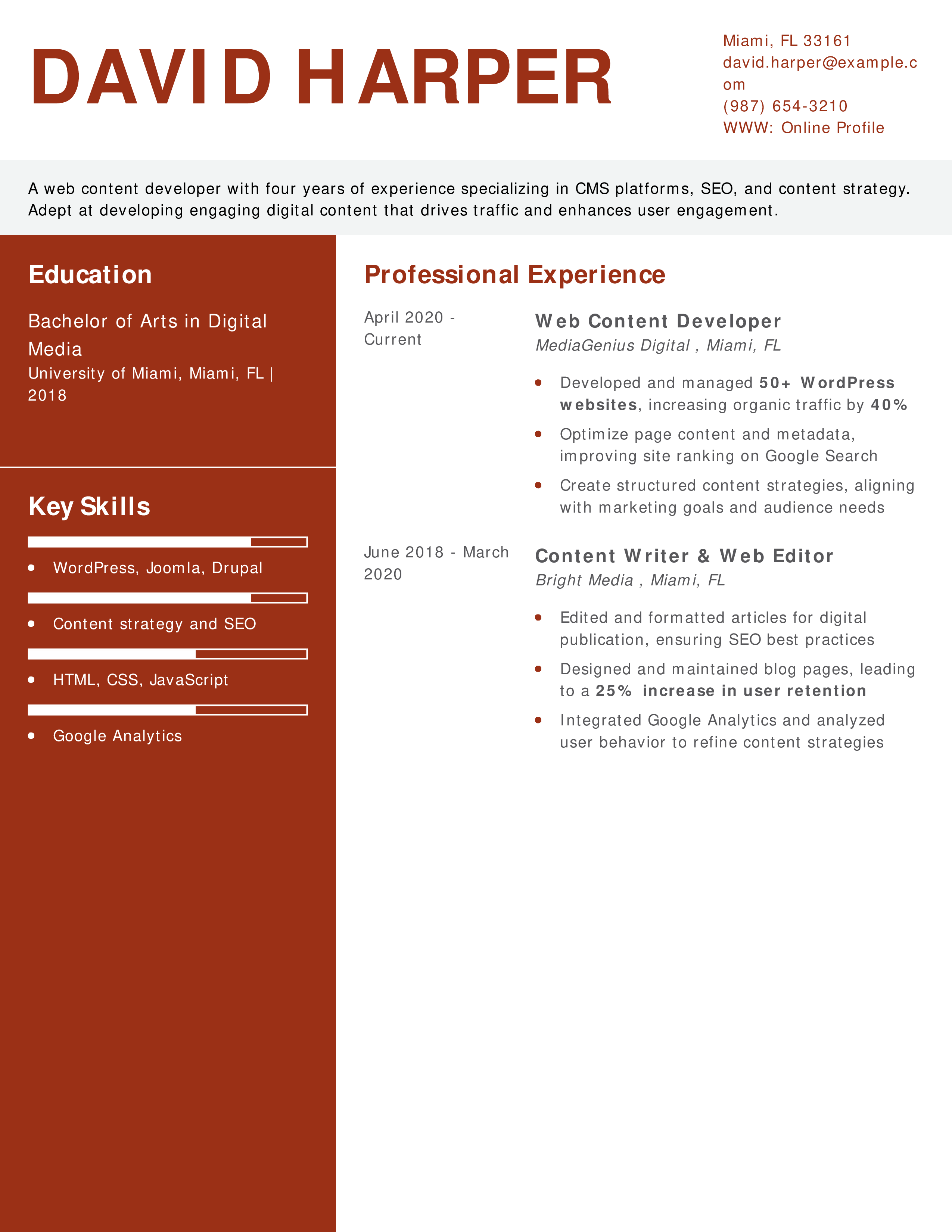 Web Content Developer Resume