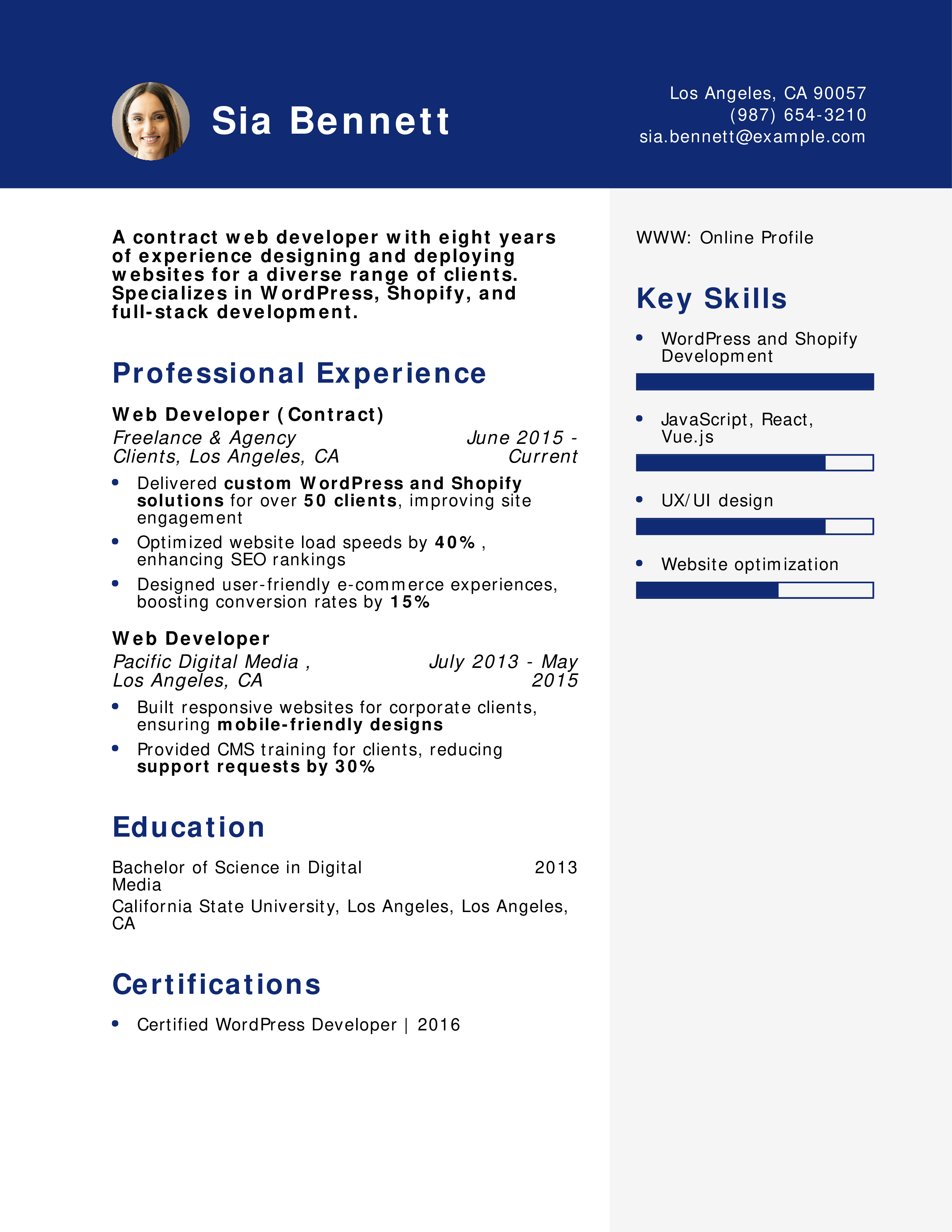 Web Developer Contractor Resume