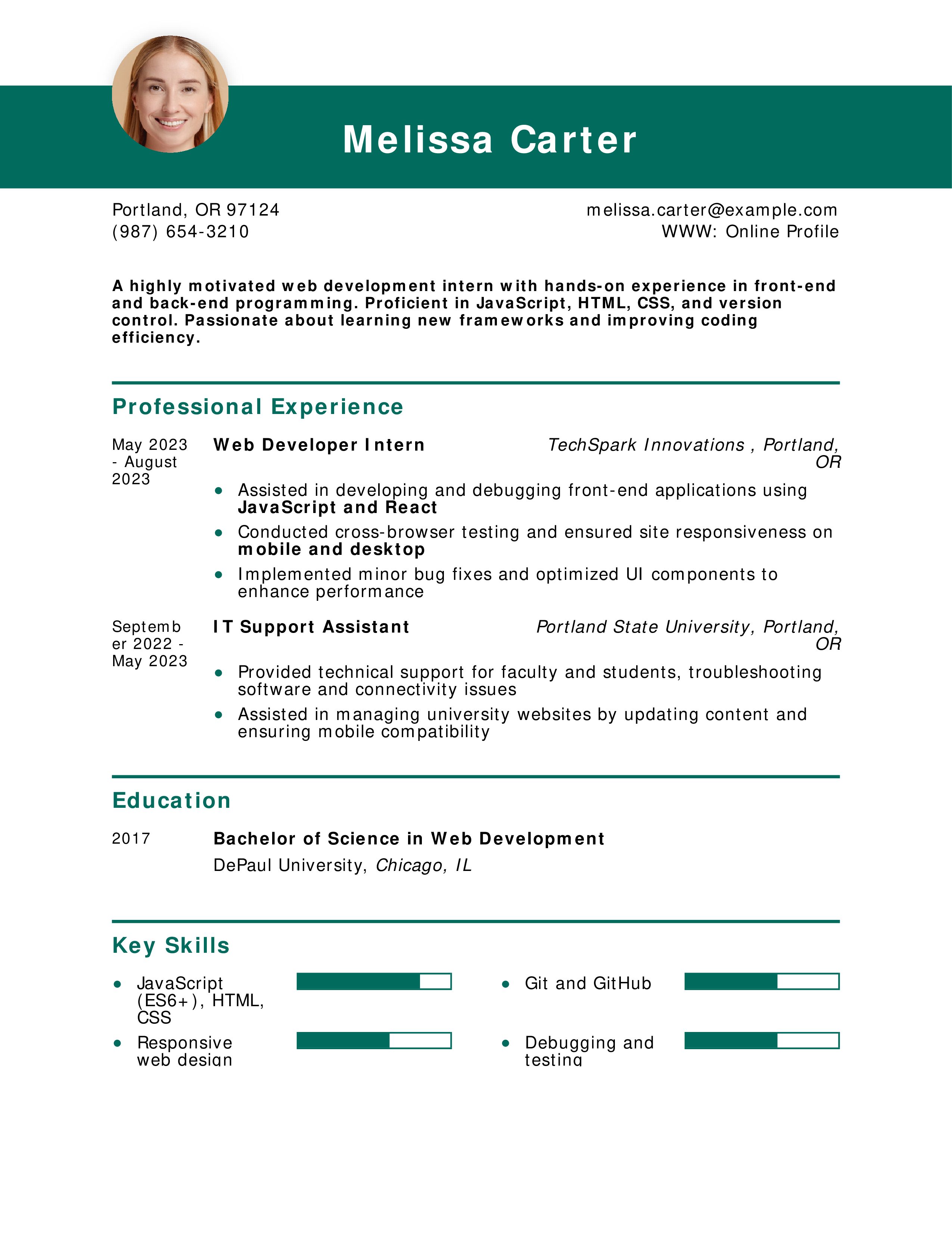 Web Developer Intern Resume