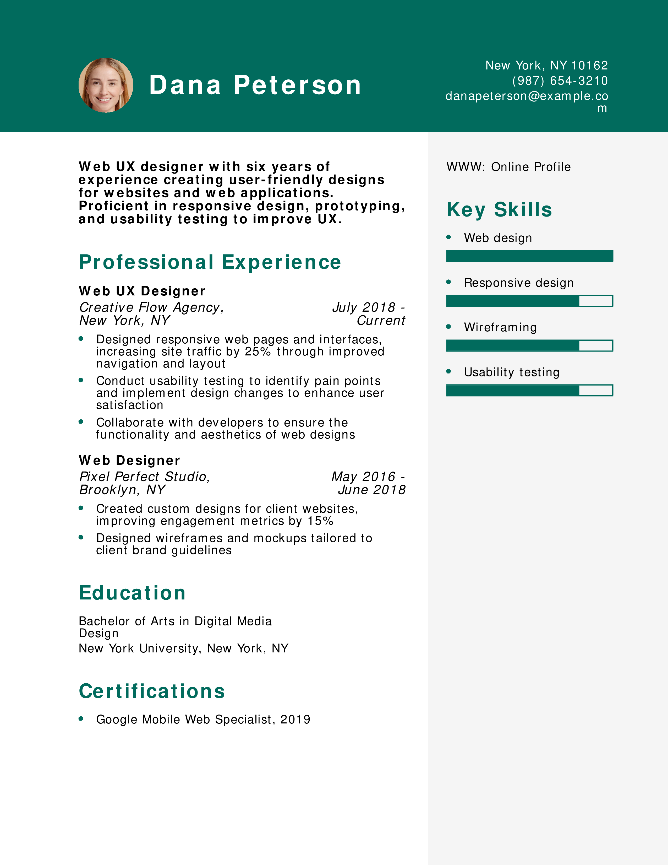 Web UX Designer Resume
