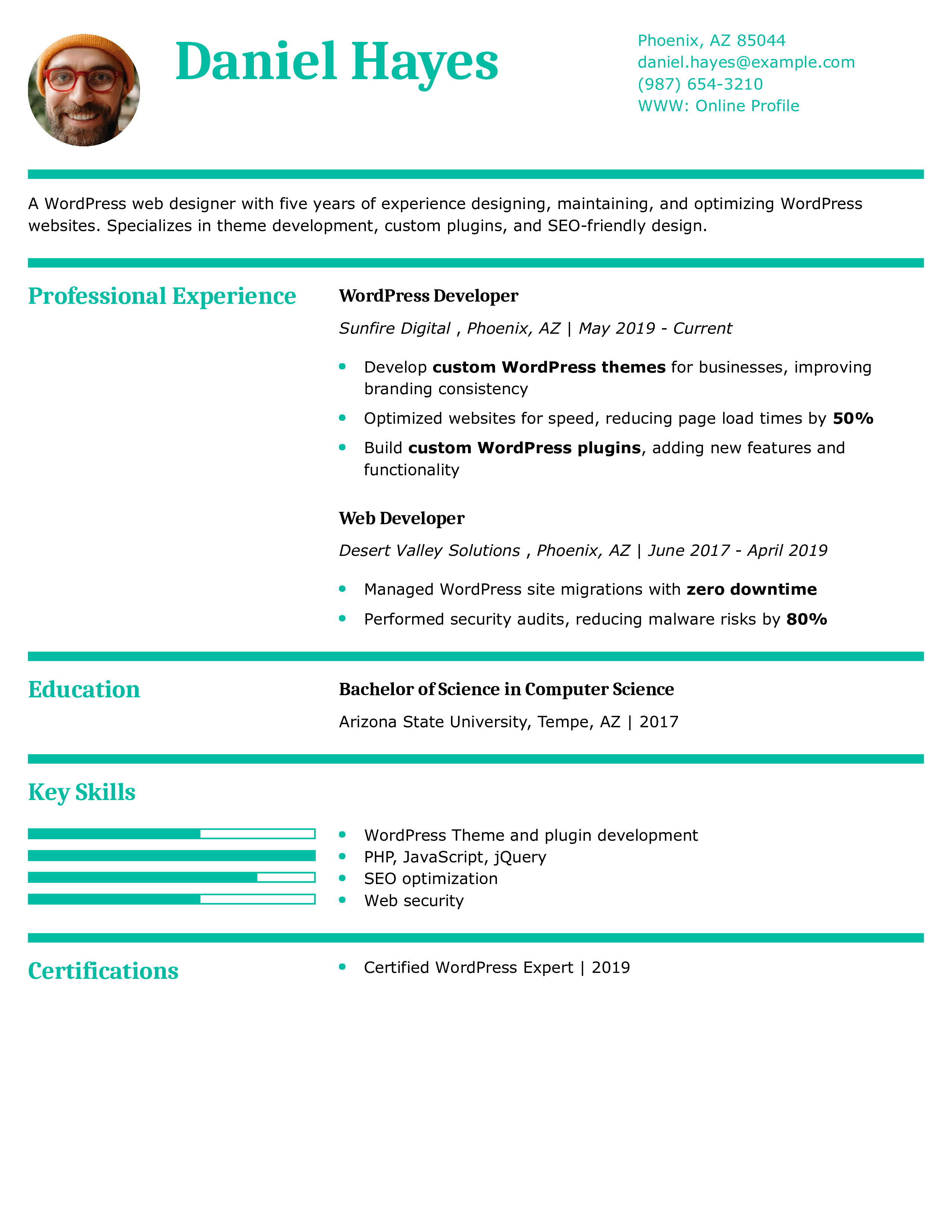 WordPress Web Designer Resume