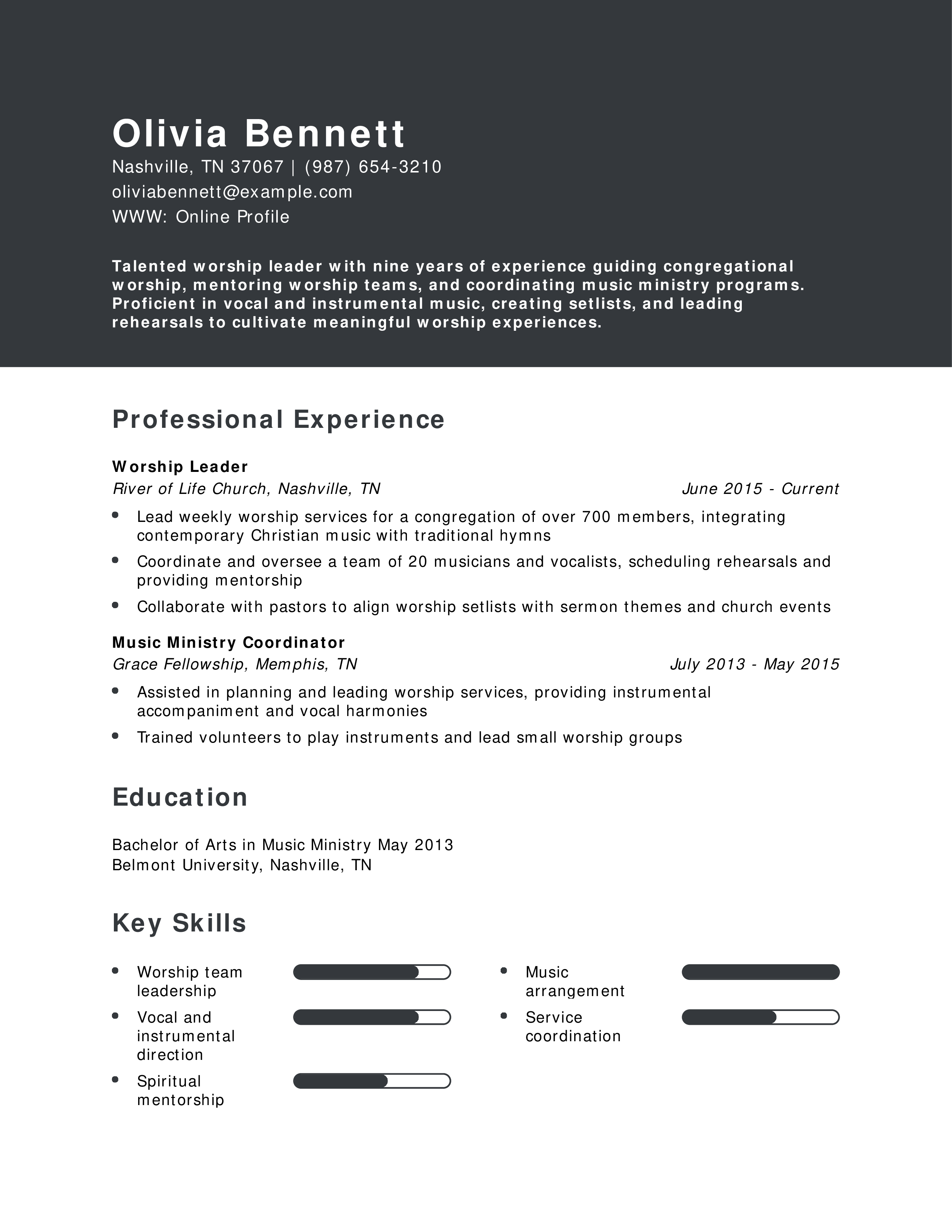 Worship Leader Resume