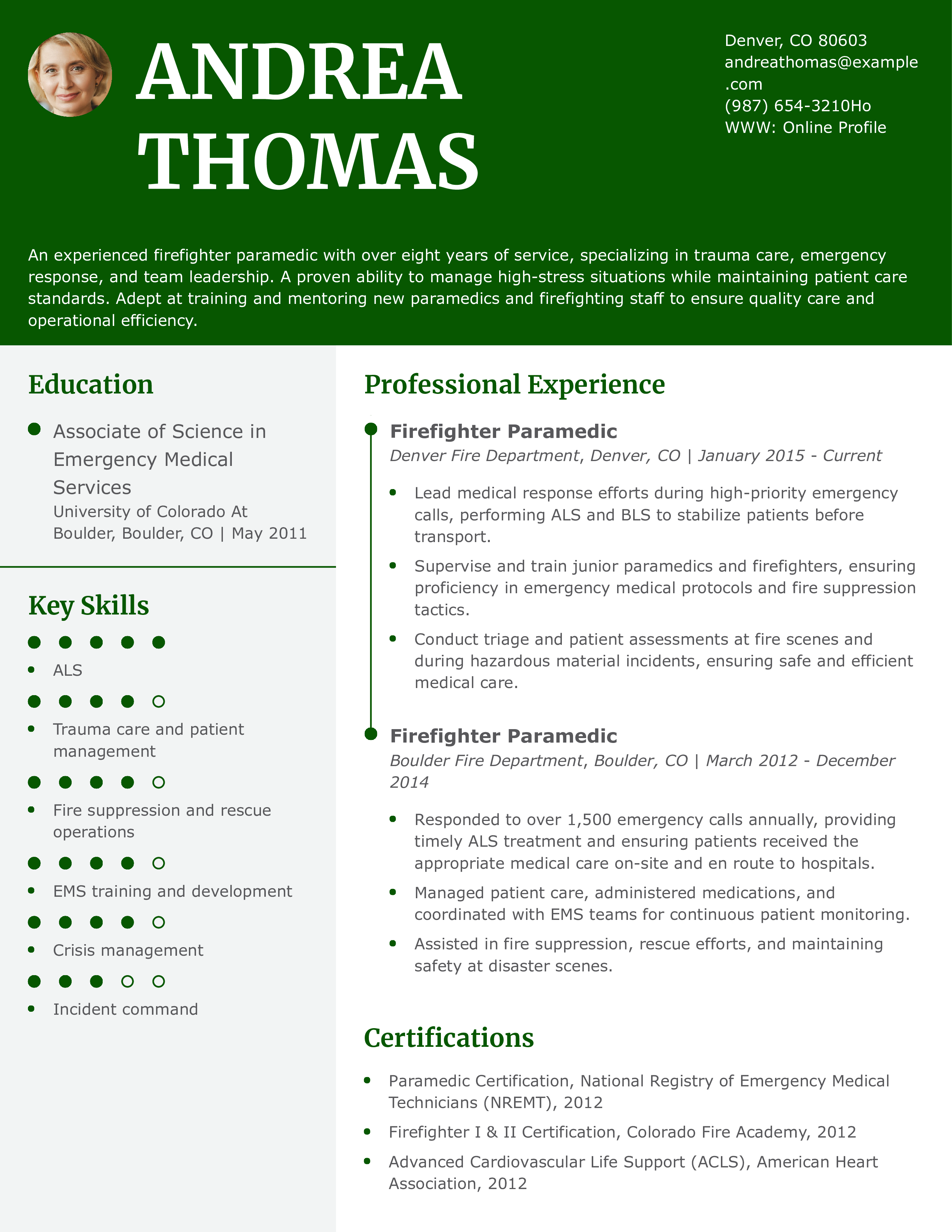 Advanced Firefighter Paramedic Resume