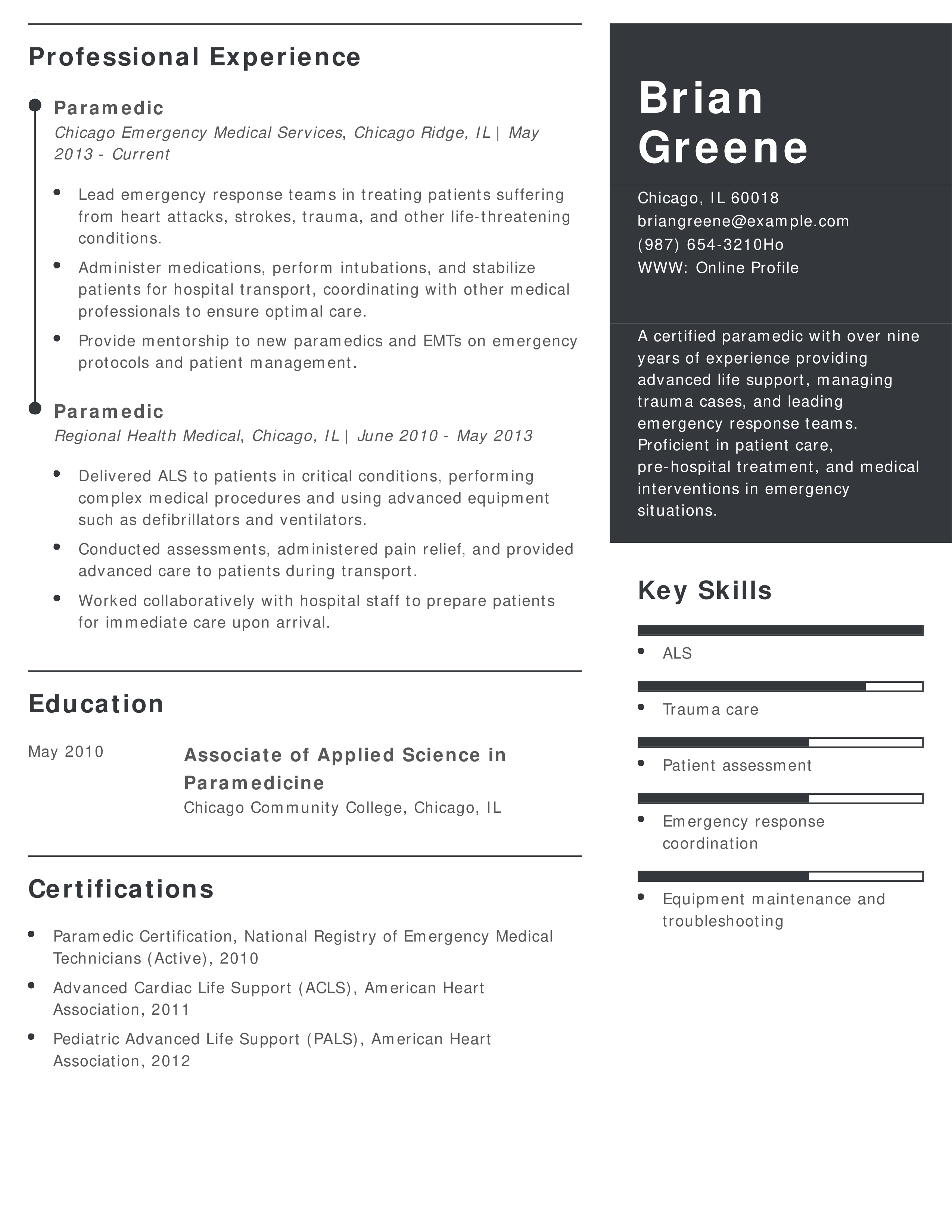 Advanced Paramedic Resume