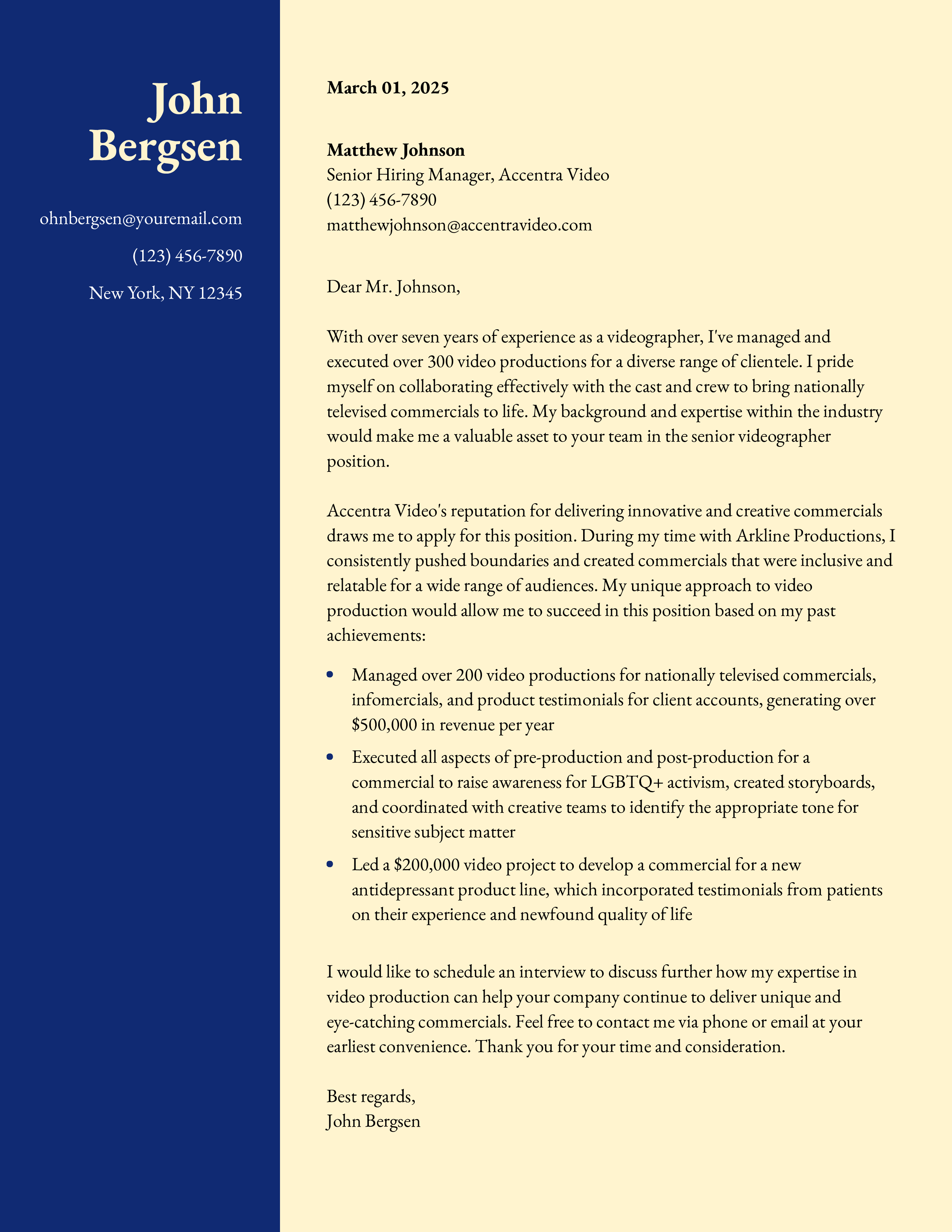 Art Portfolio Cover Letter