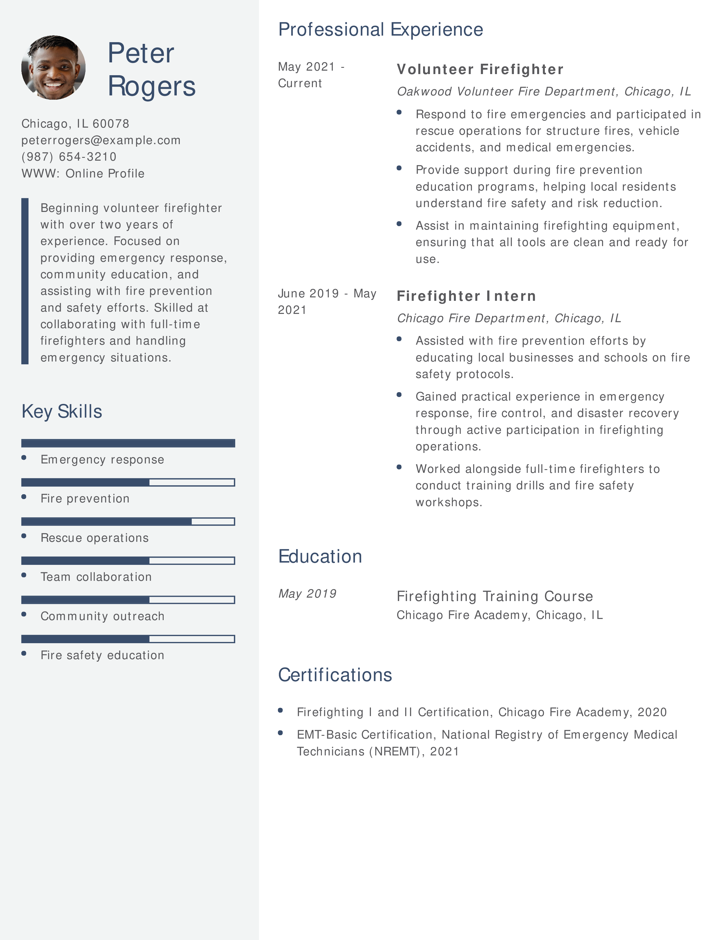 Beginner Volunteer Firefighter Resume
