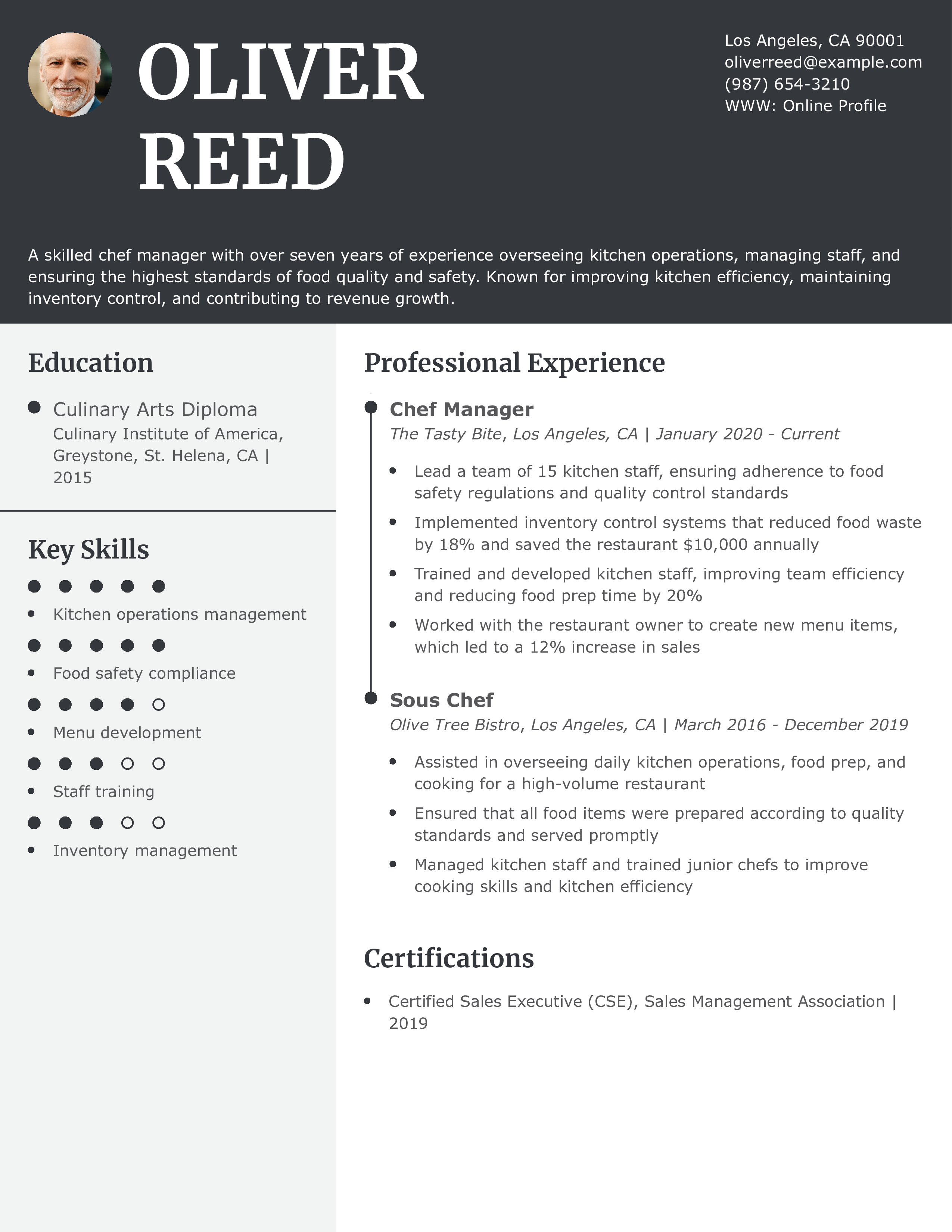 Chef Manager Resume
