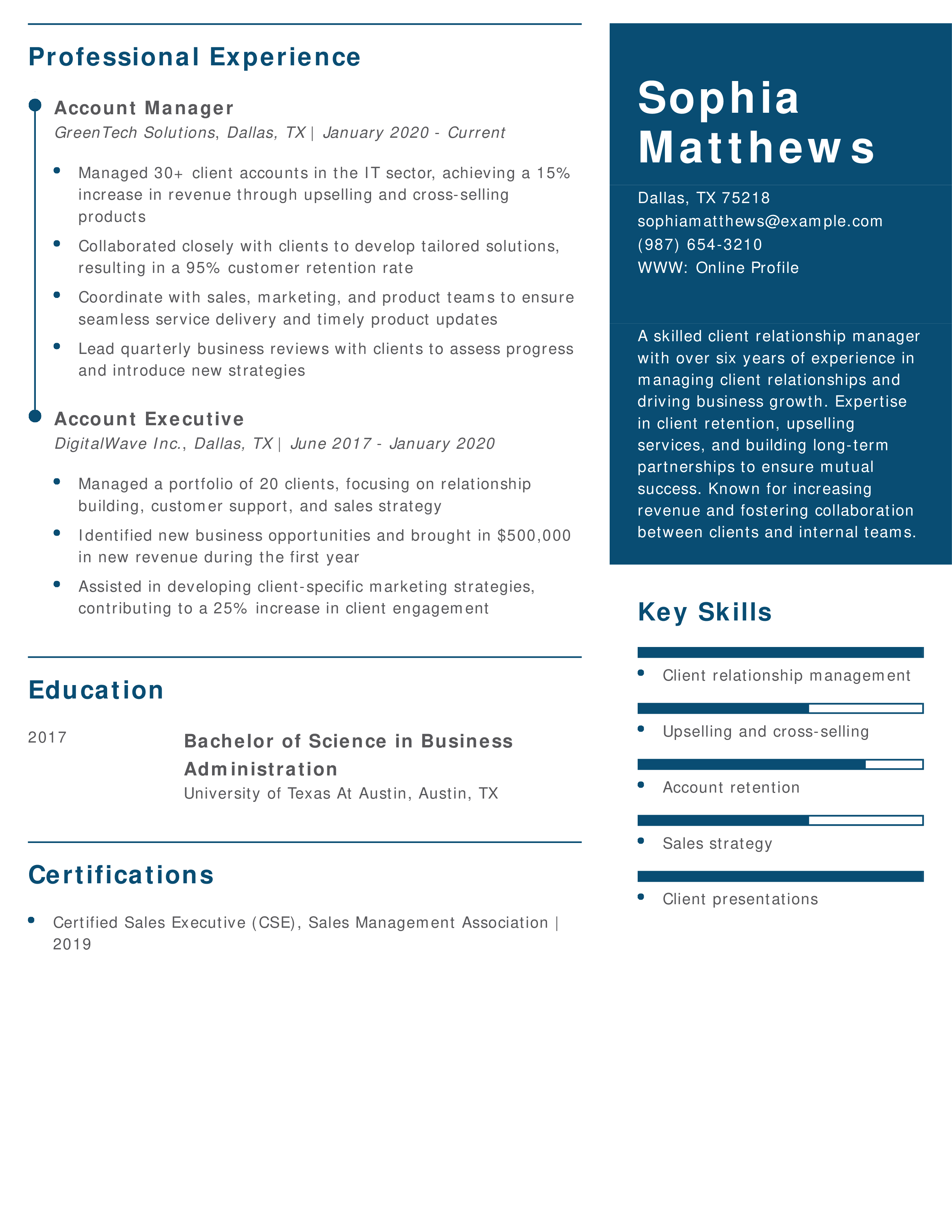 Client Relationship Manager Resume