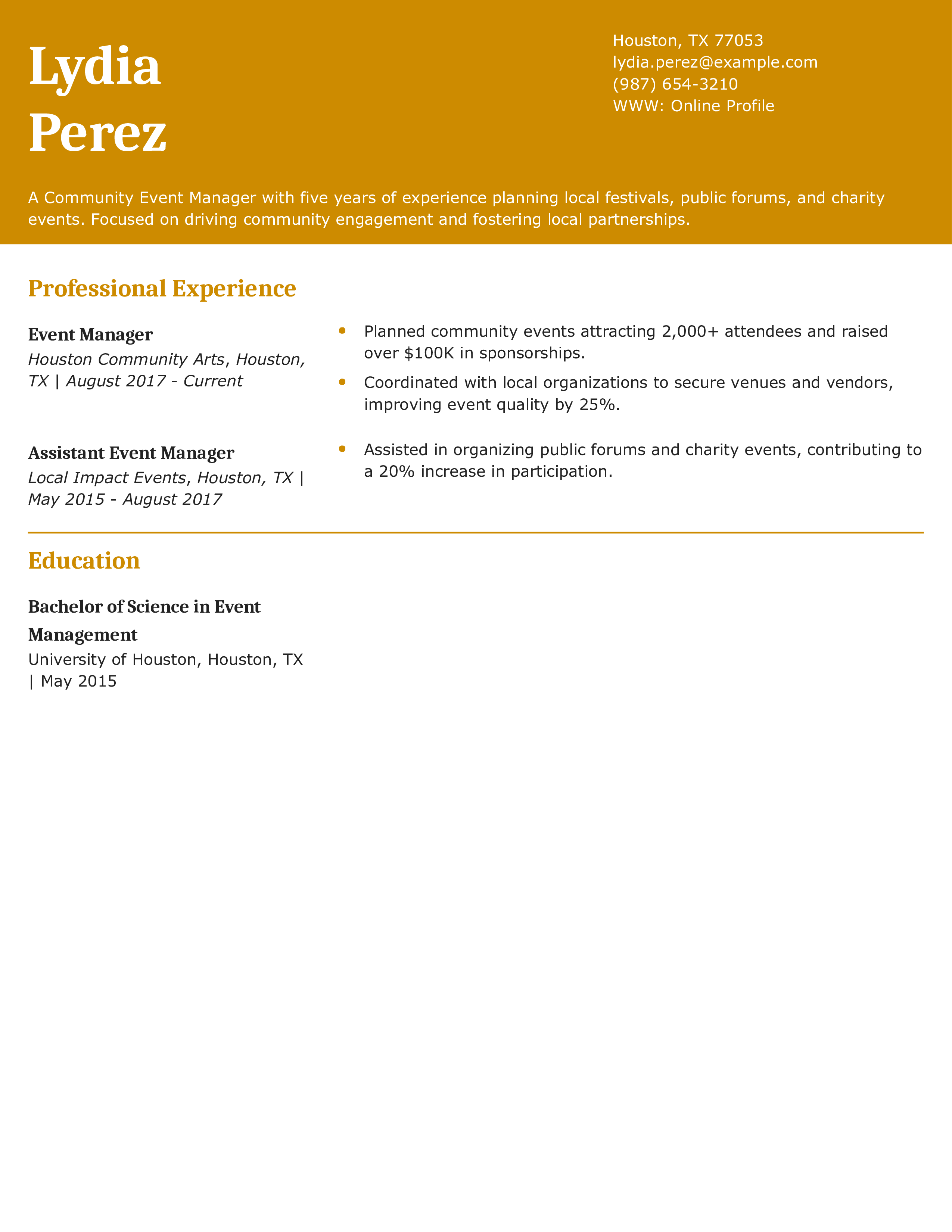 Community Event Manager Resume