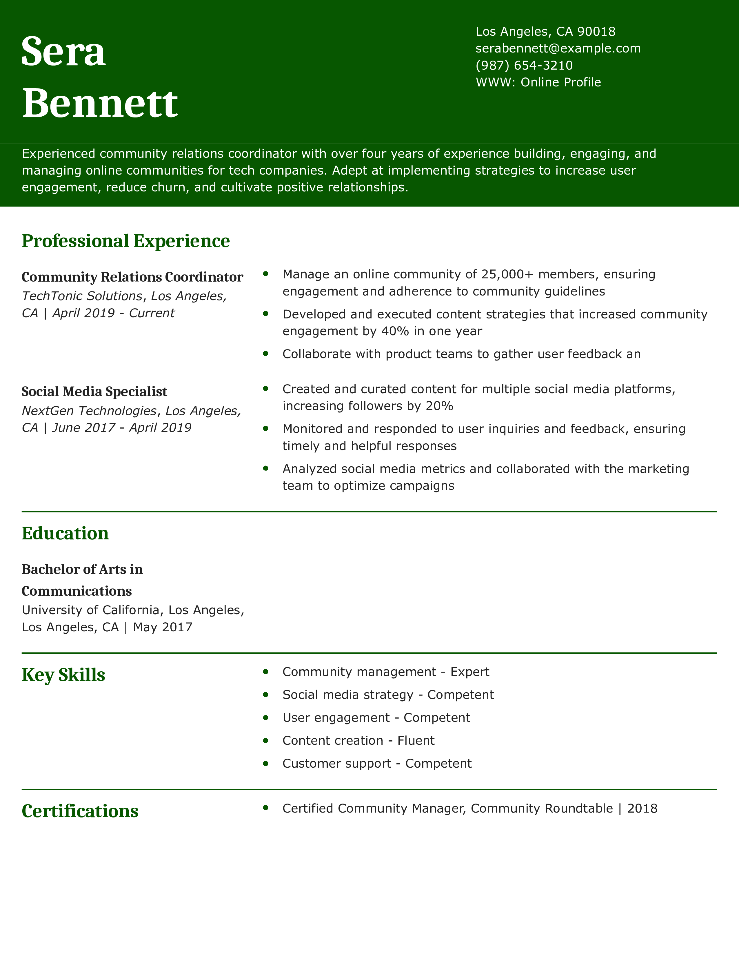 Community Relations Coordinator Resume