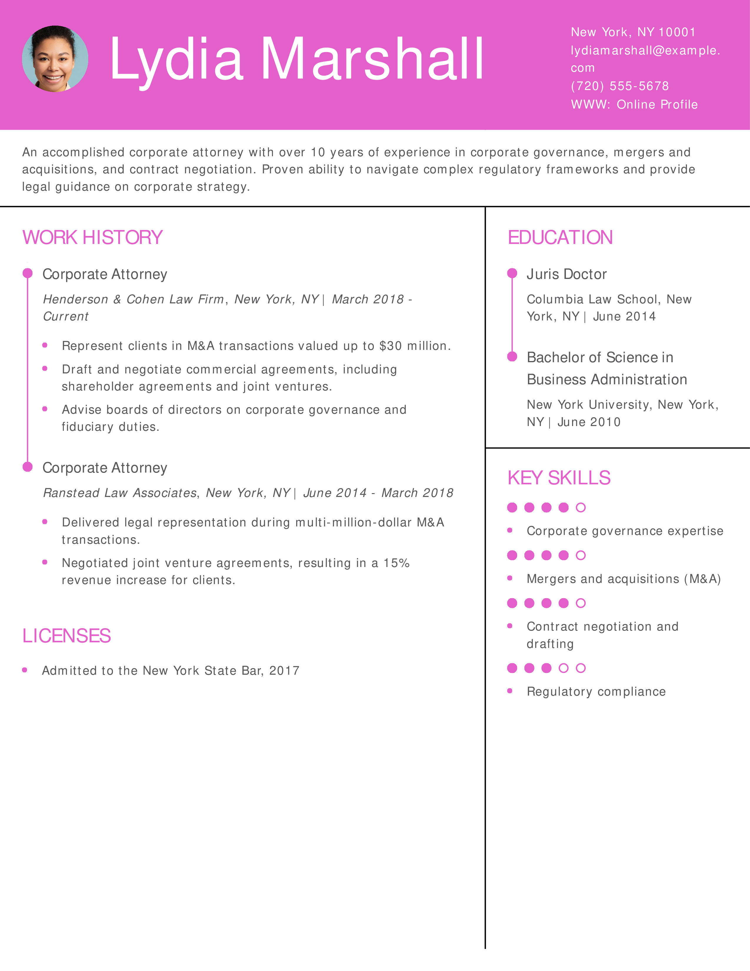 Corporate Attorney Resume
