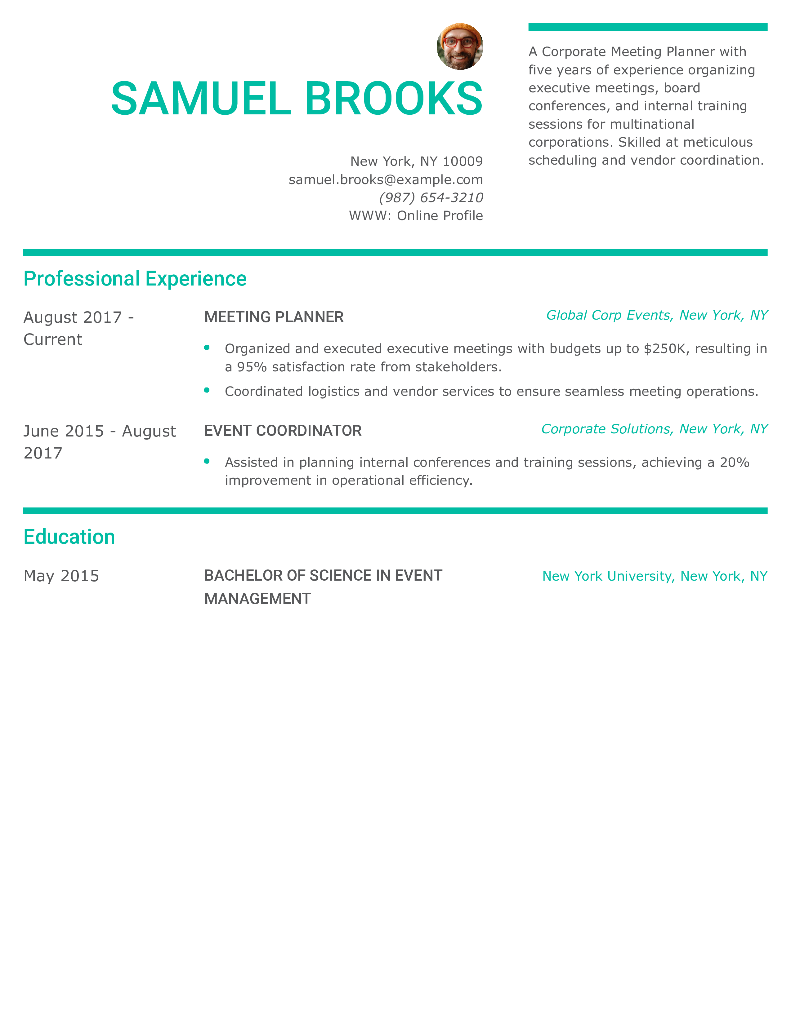 Corporate Meeting Planner Resume
