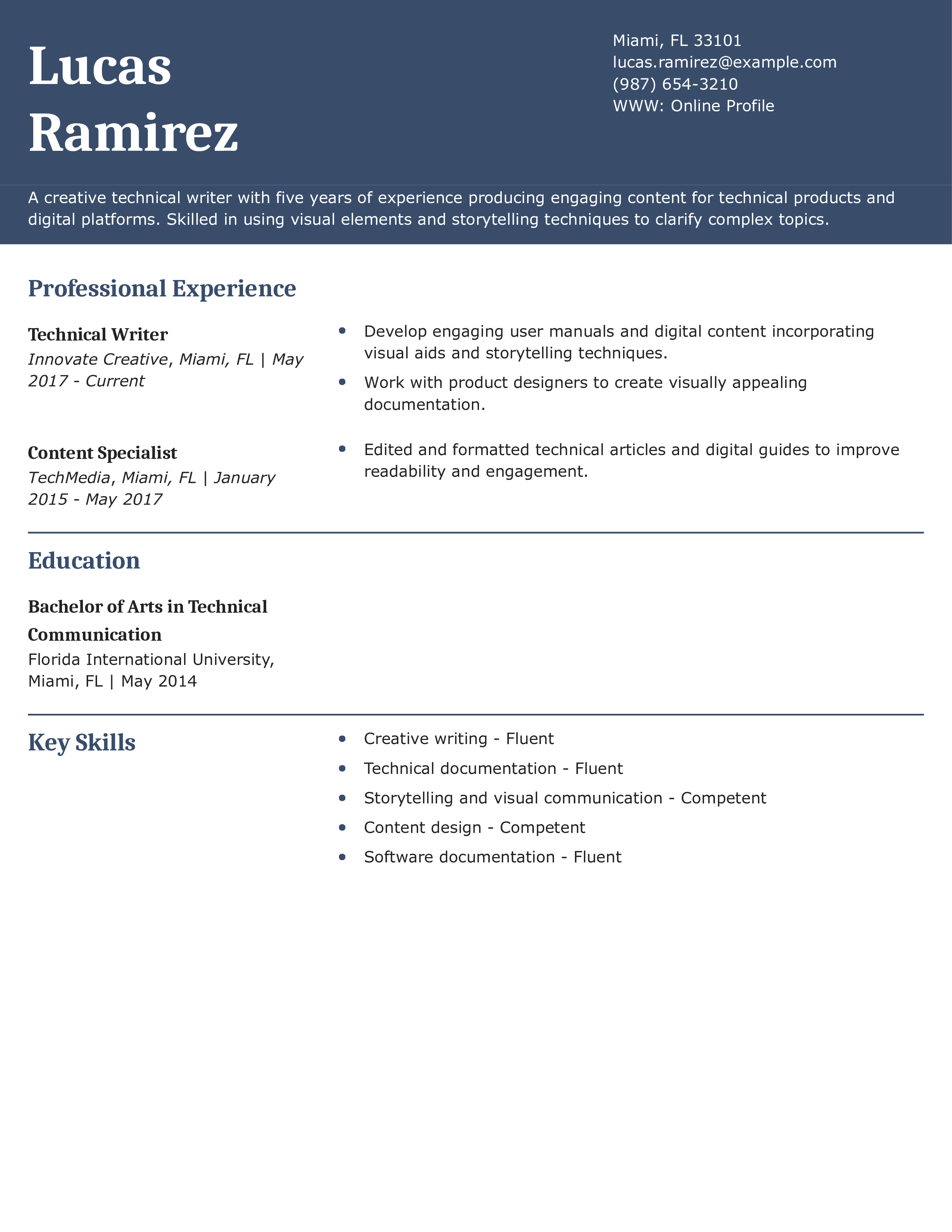 Creative Technical Writer Resume