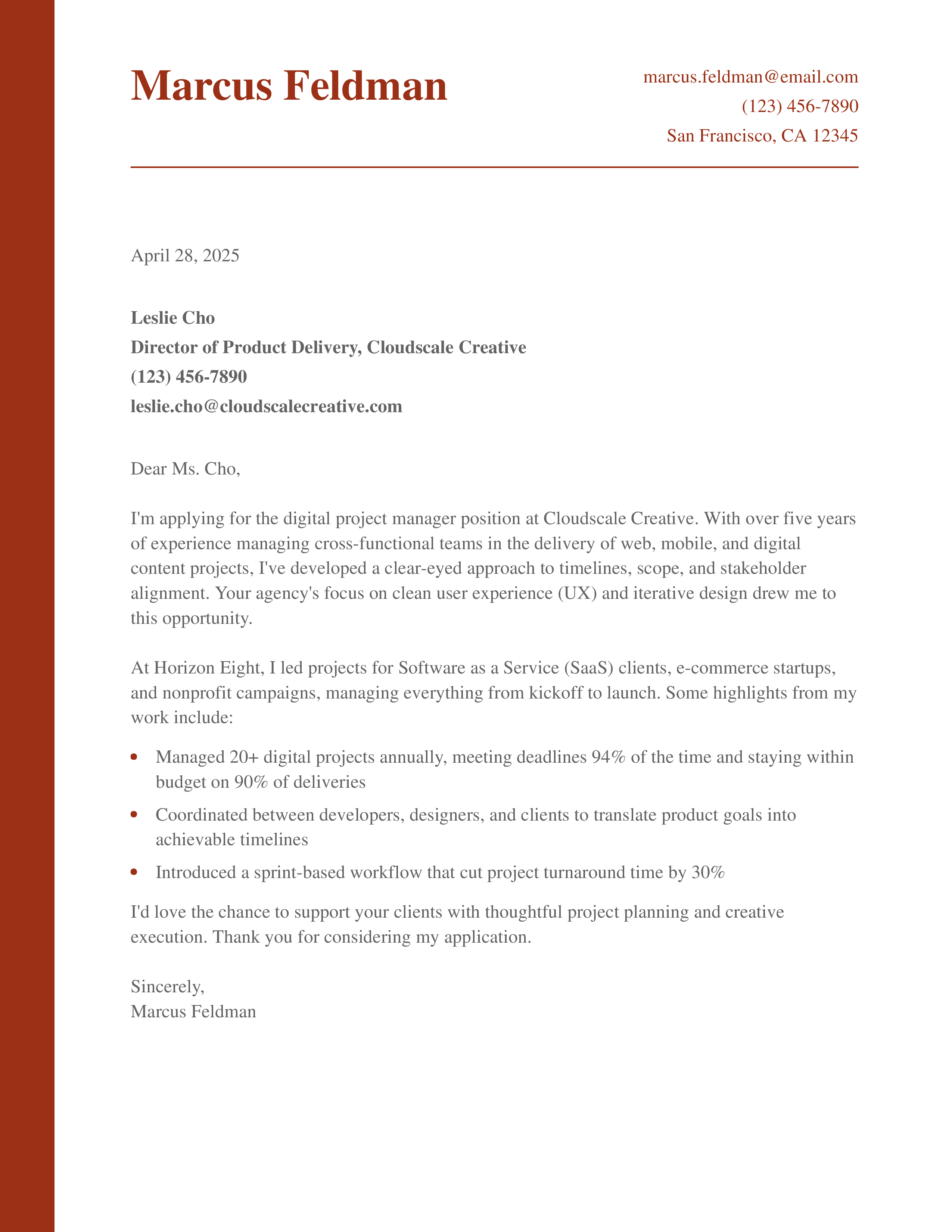 Digital Project Manager Cover Letter