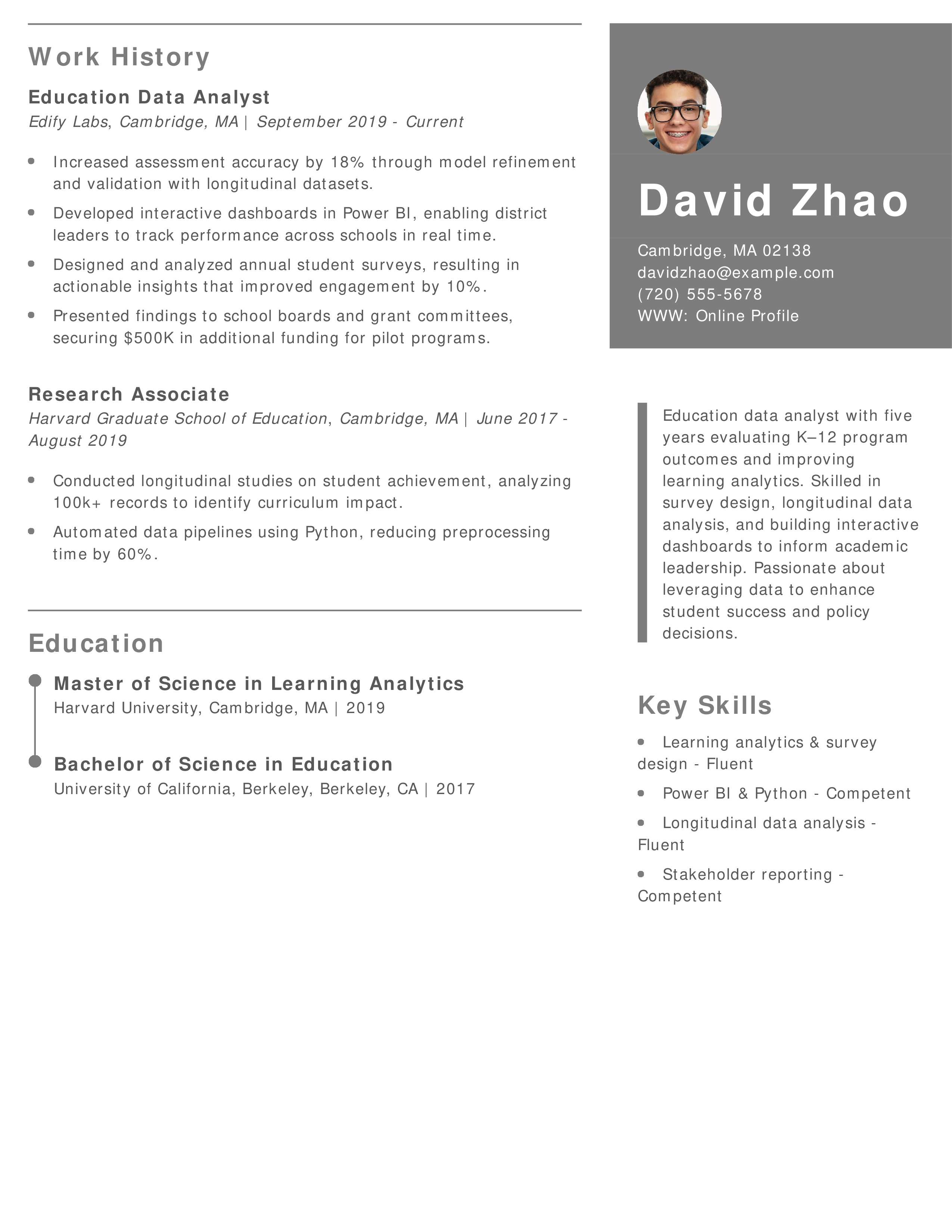 Education Data Analyst Resume