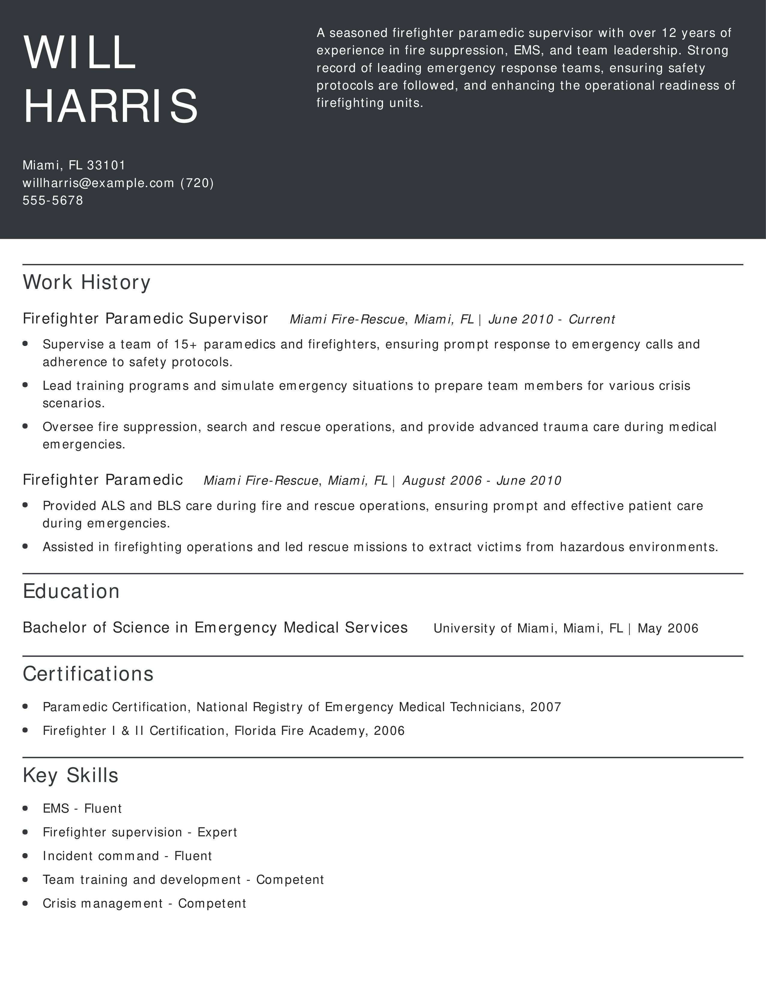 Emergency Response Operations Supervisor Resume