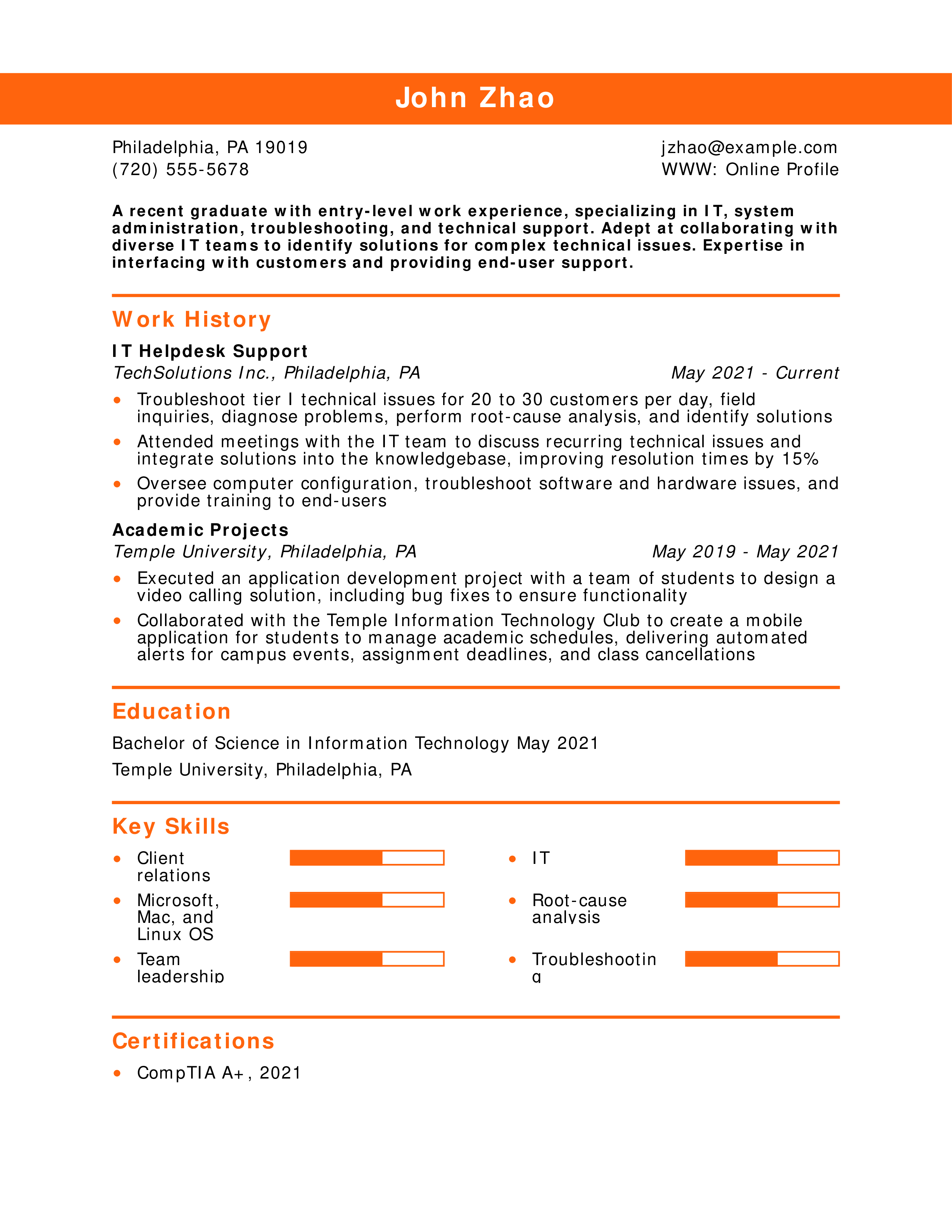 Entry-Level IT Helpdesk Support Resume