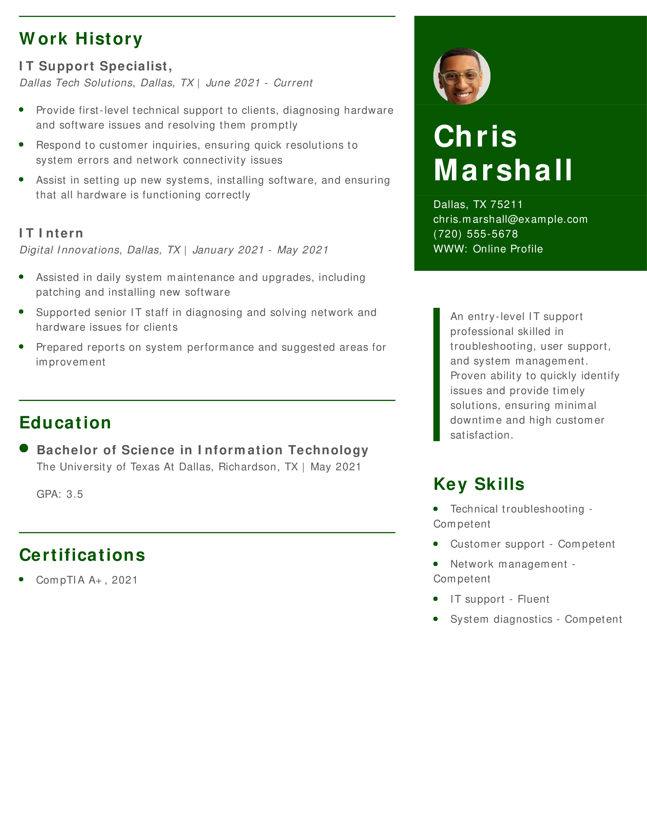 Entry-Level IT Support Resume