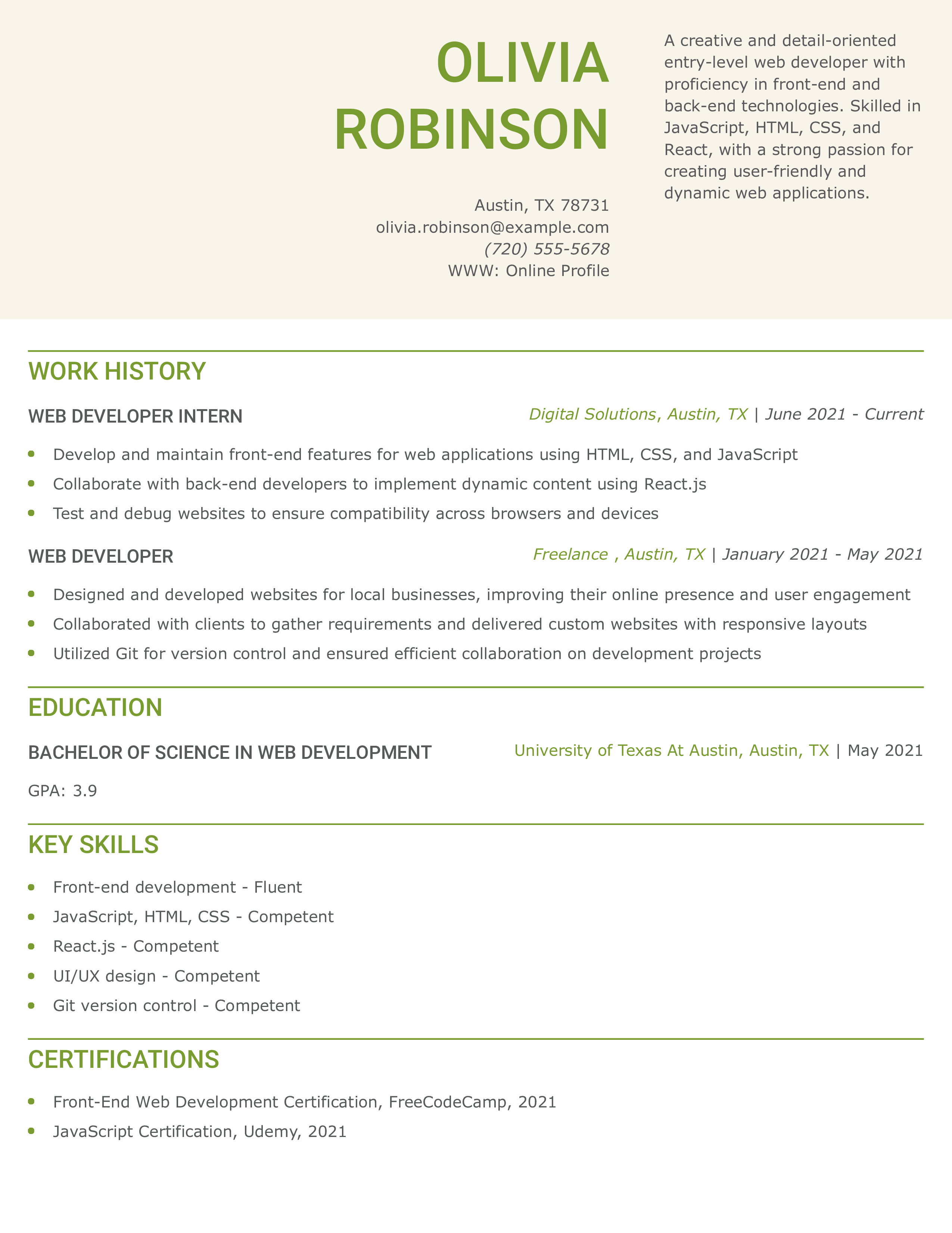 Entry-Level Web Developer Resume