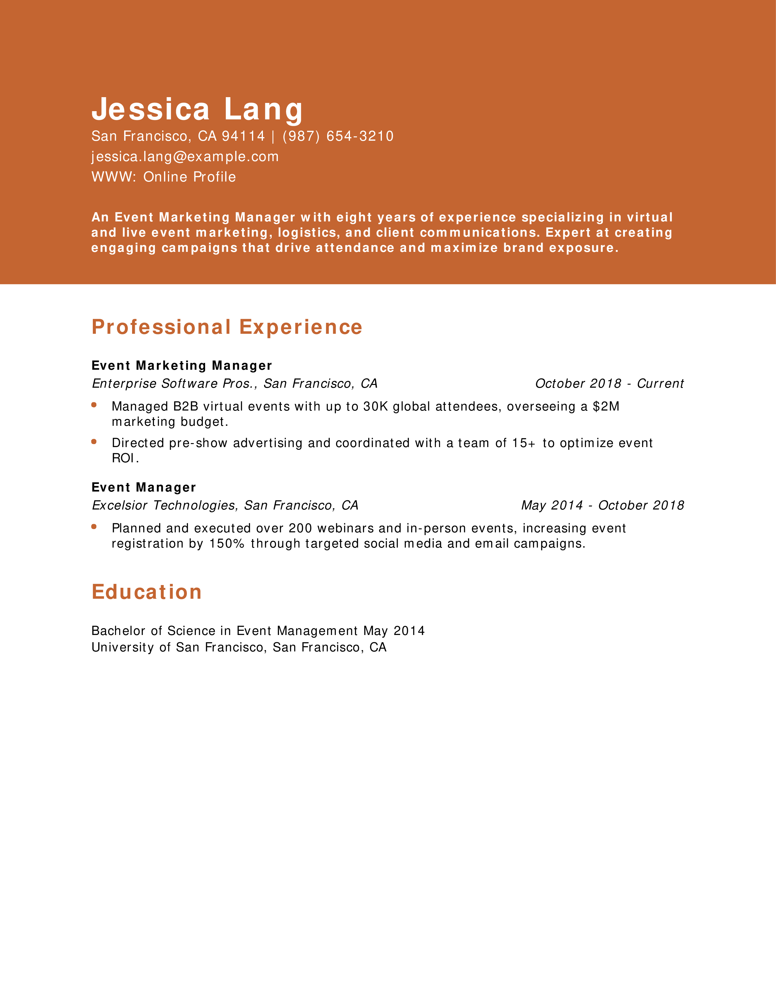 Event Marketing Manager Resume