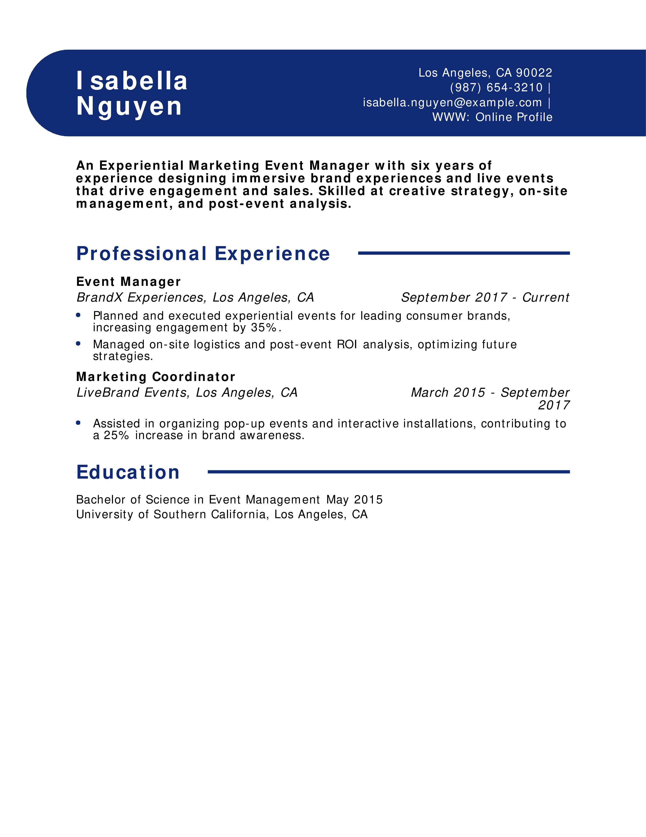 Experiential Marketing Event Manager Resume