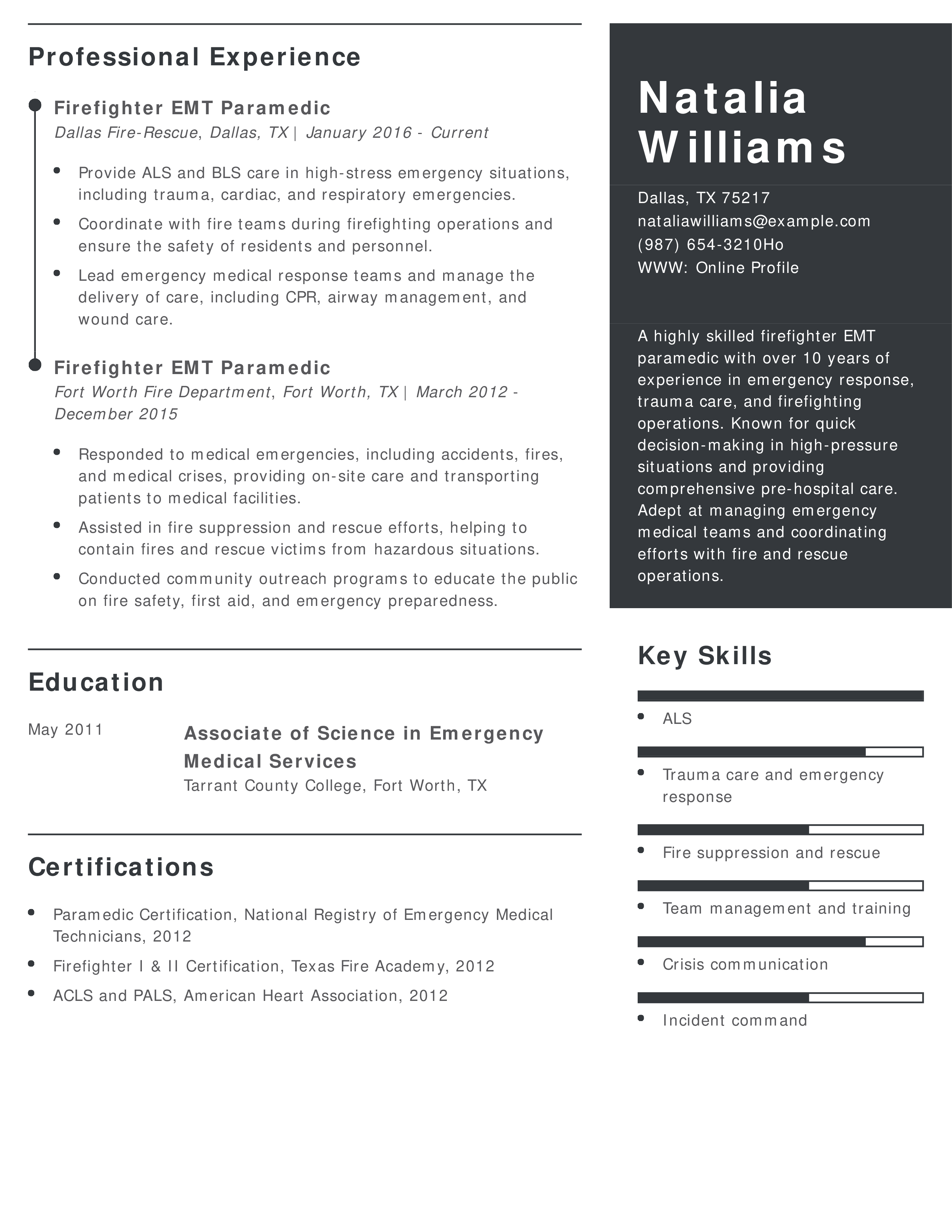 Firefighter EMT Paramedic Resume