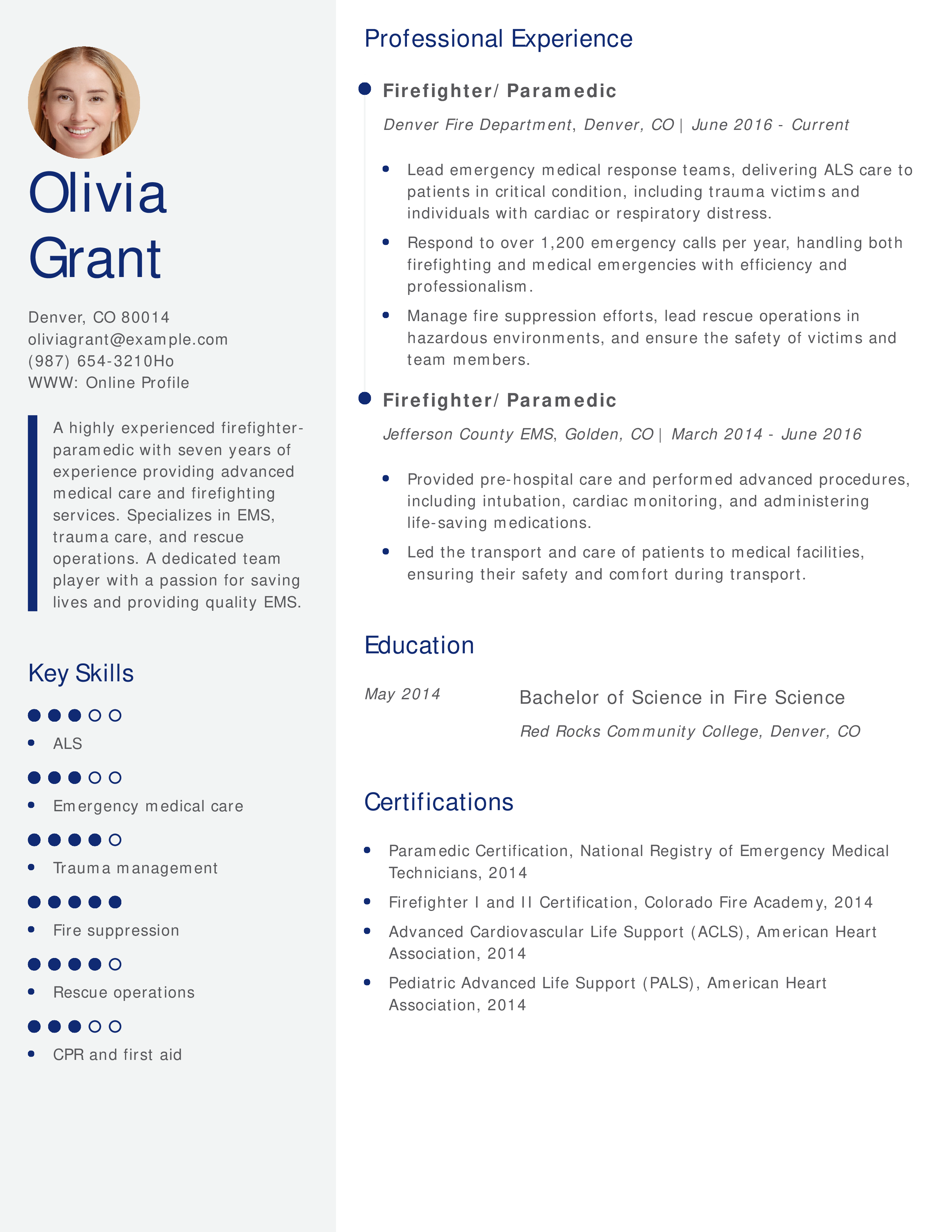 Firefighter Paramedic Resume
