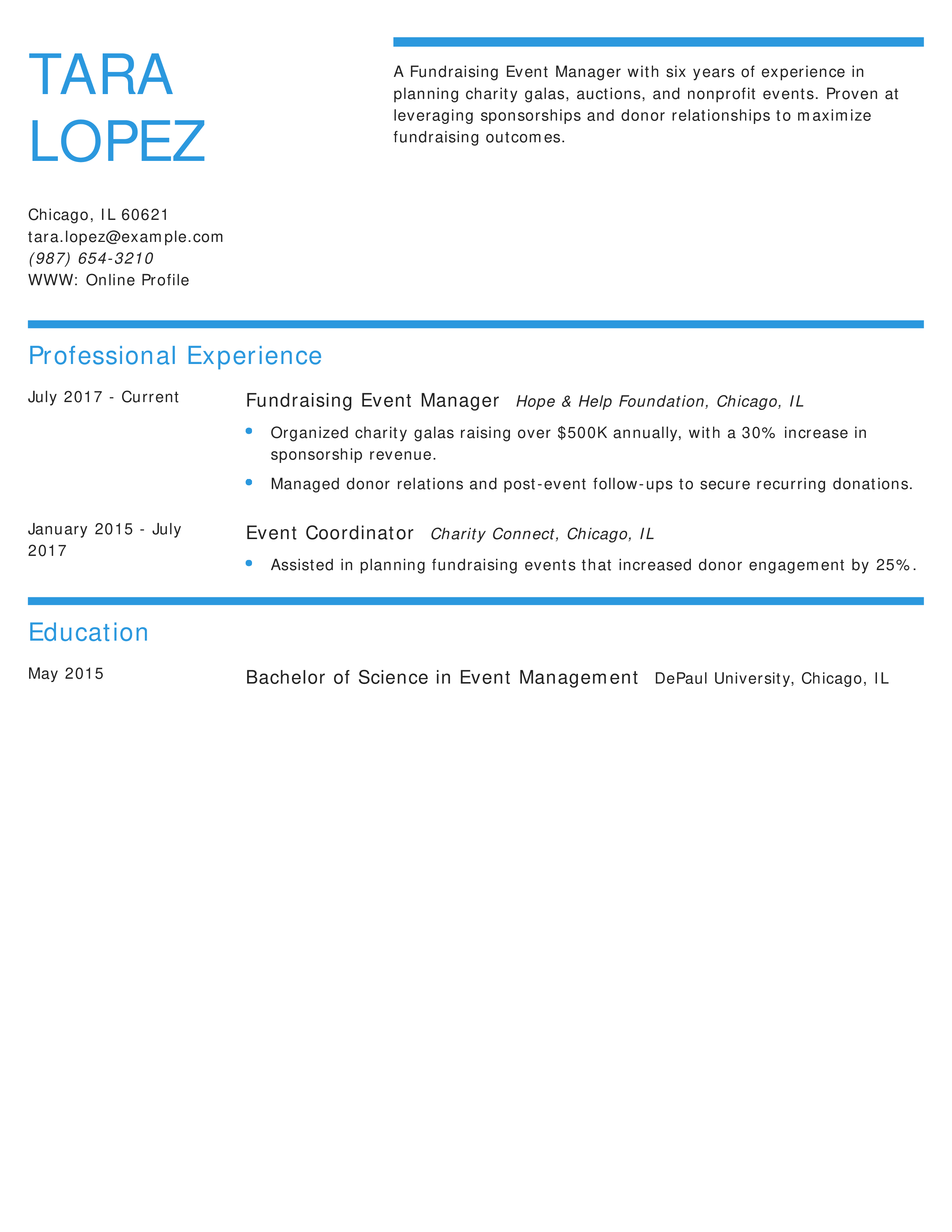 Fundraising Event Manager Resume