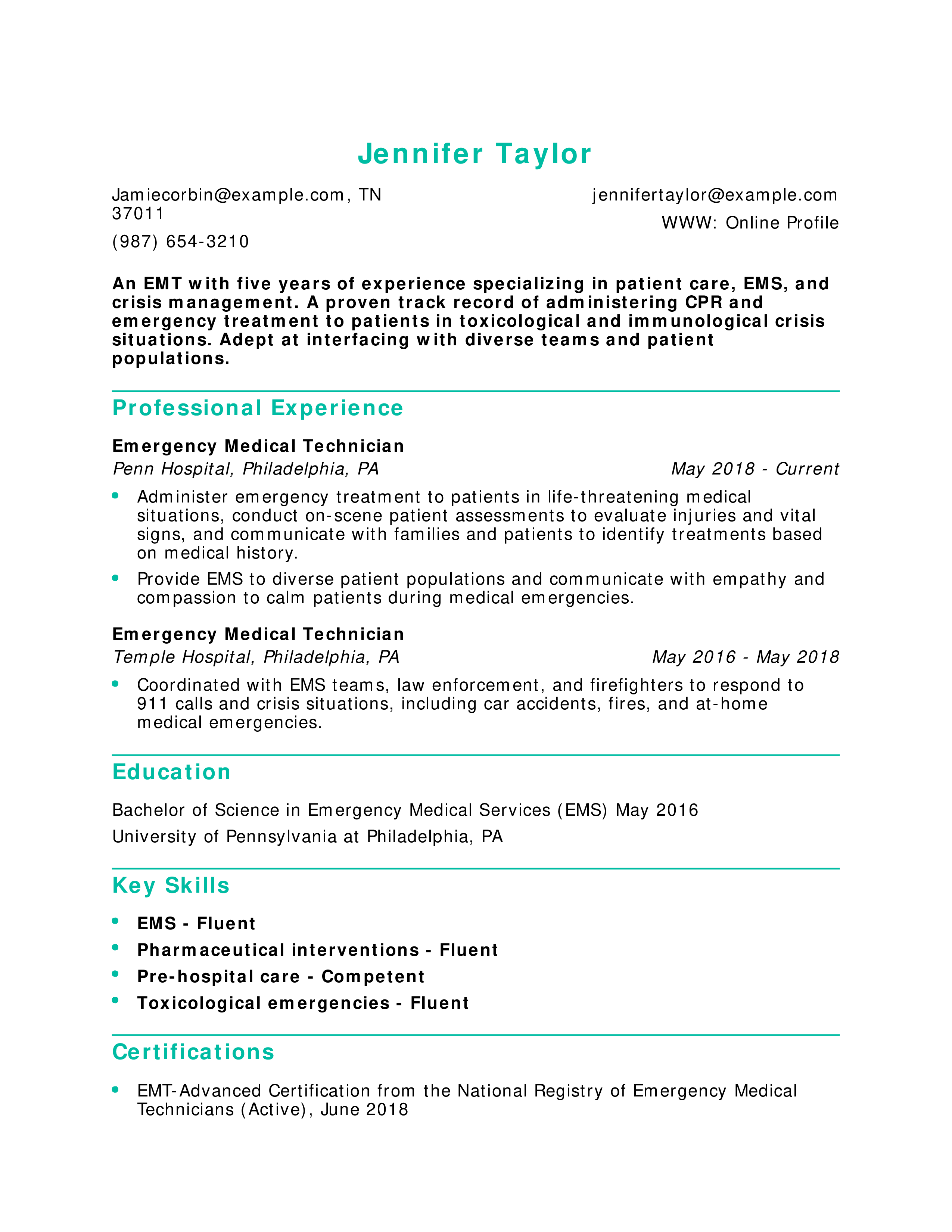 Hospital EMT Resume