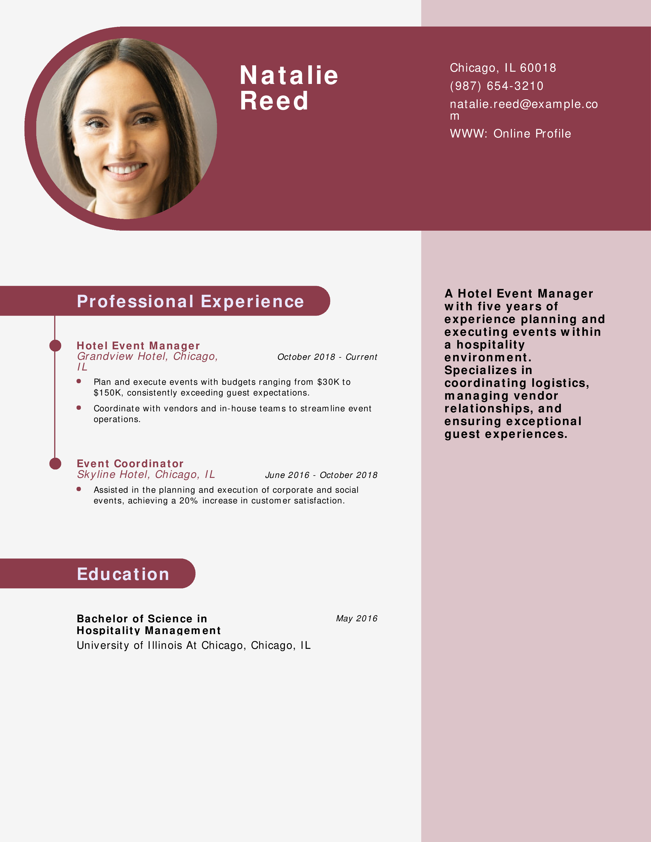 Hotel Event Manager Resume