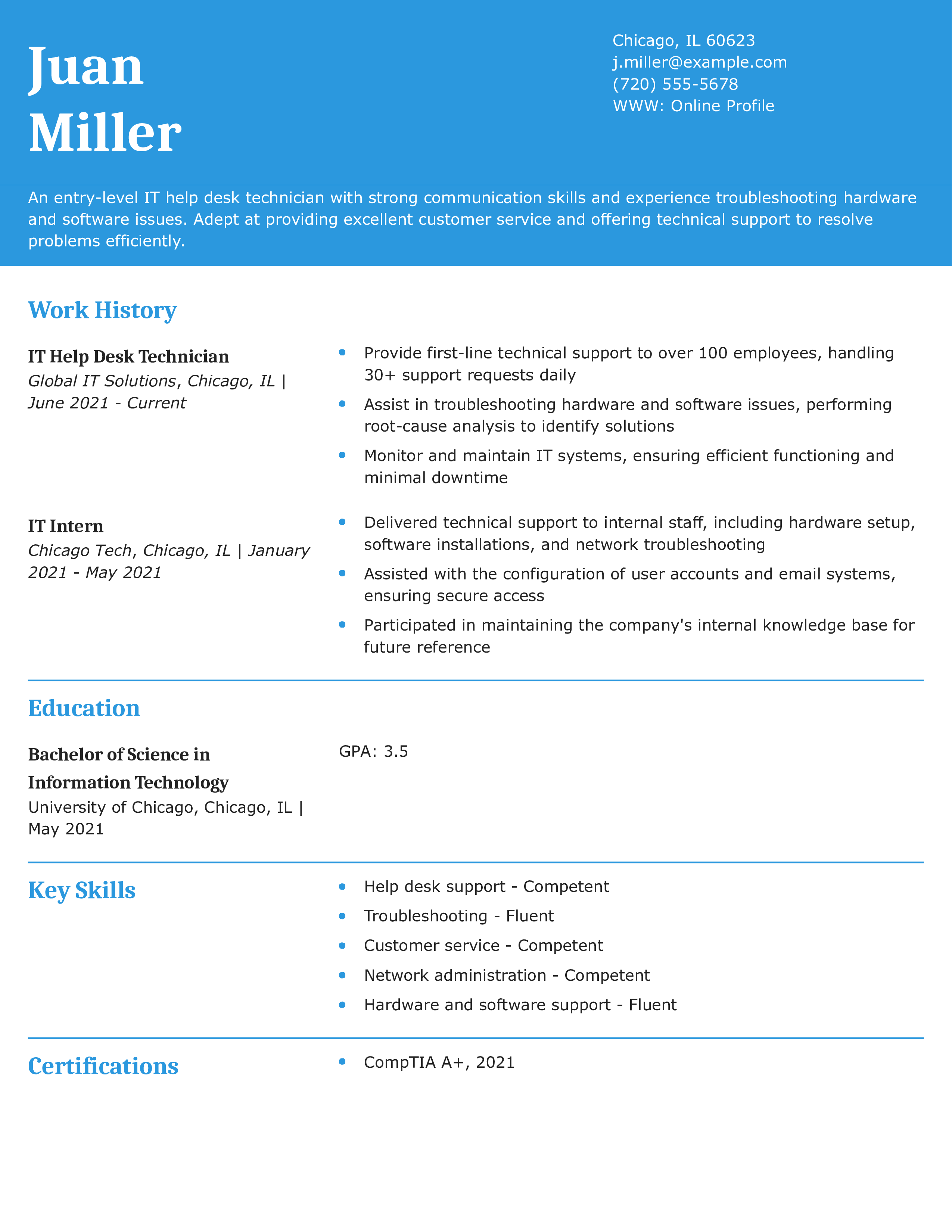 IT Help Desk Technician Resume