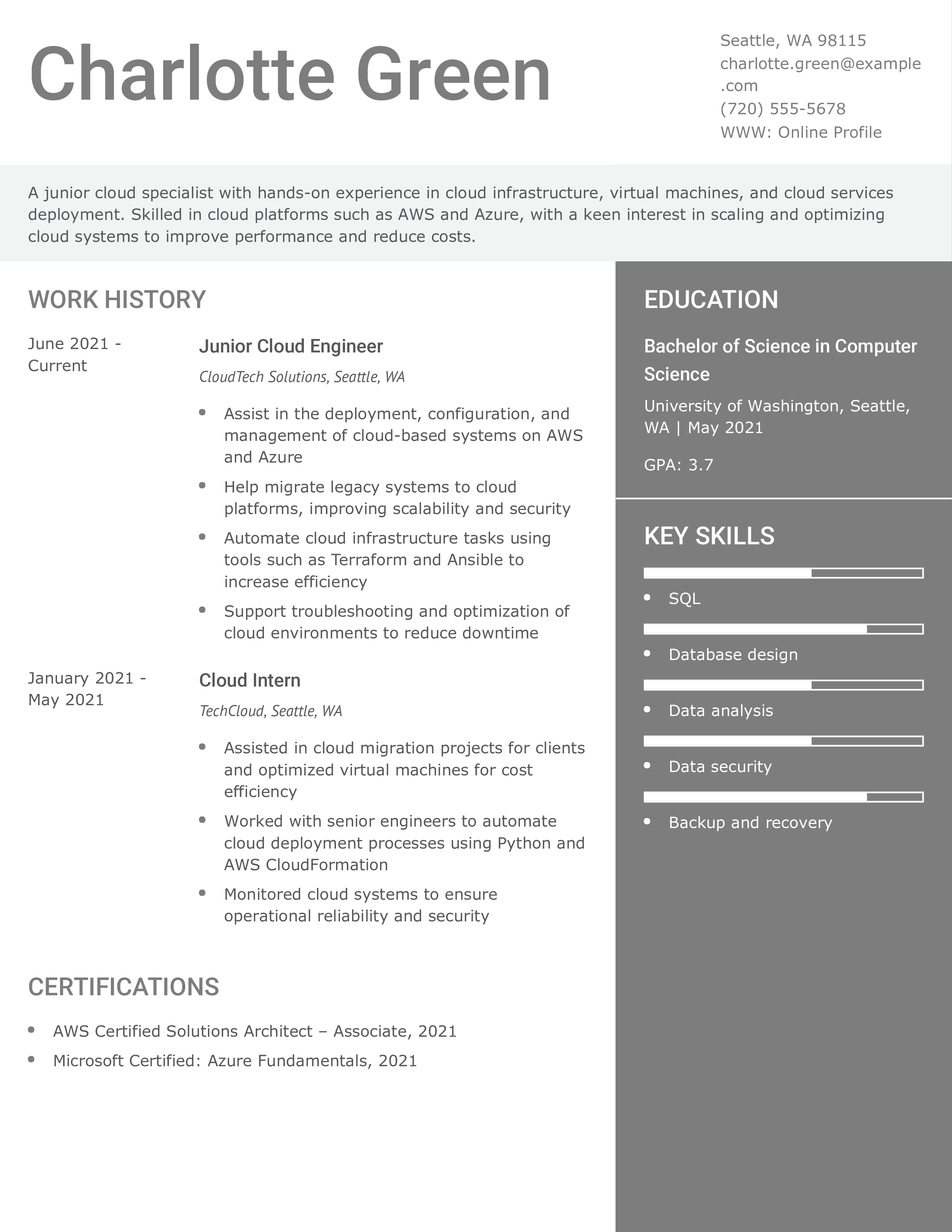 Junior Cloud Engineer Resume