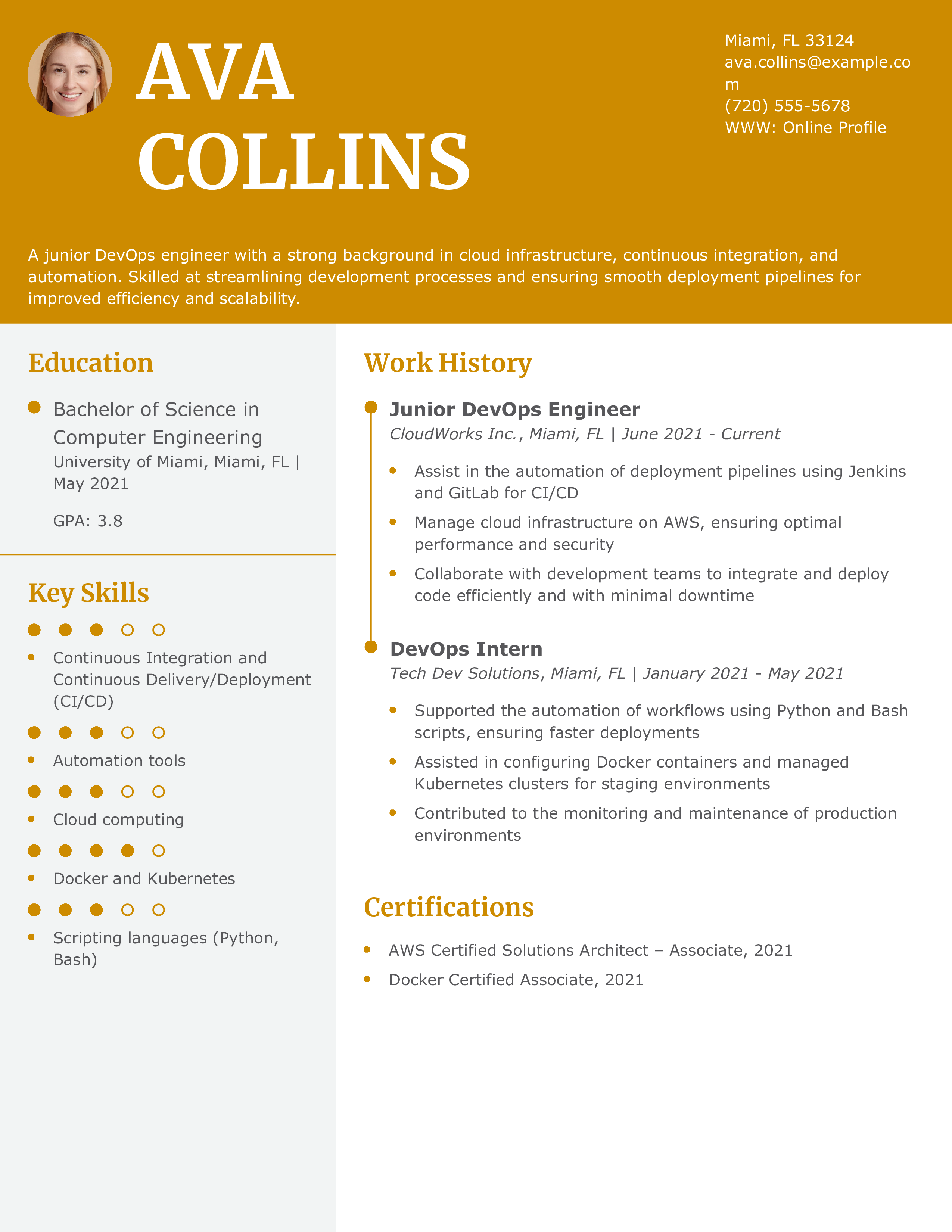 Junior DevOps Engineer Resume