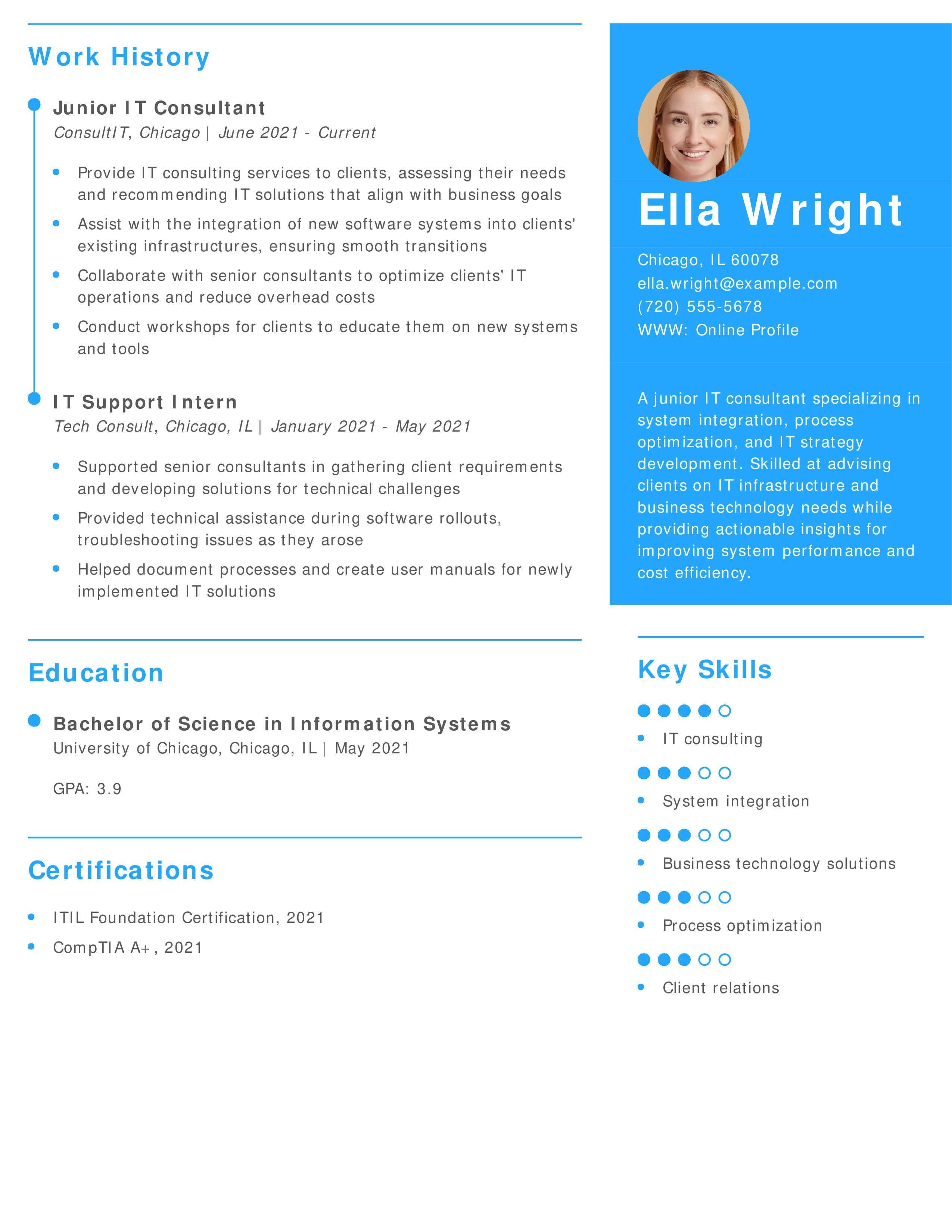 Junior IT Consultant Resume