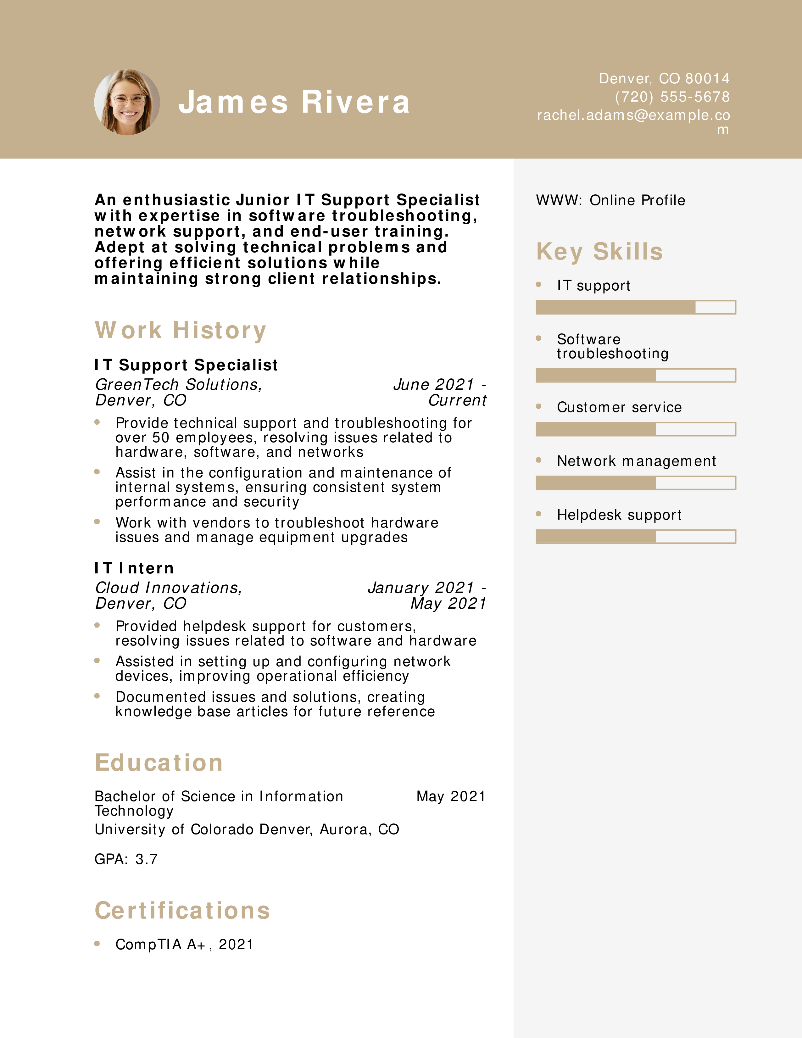 Junior IT Support Specialist Resume