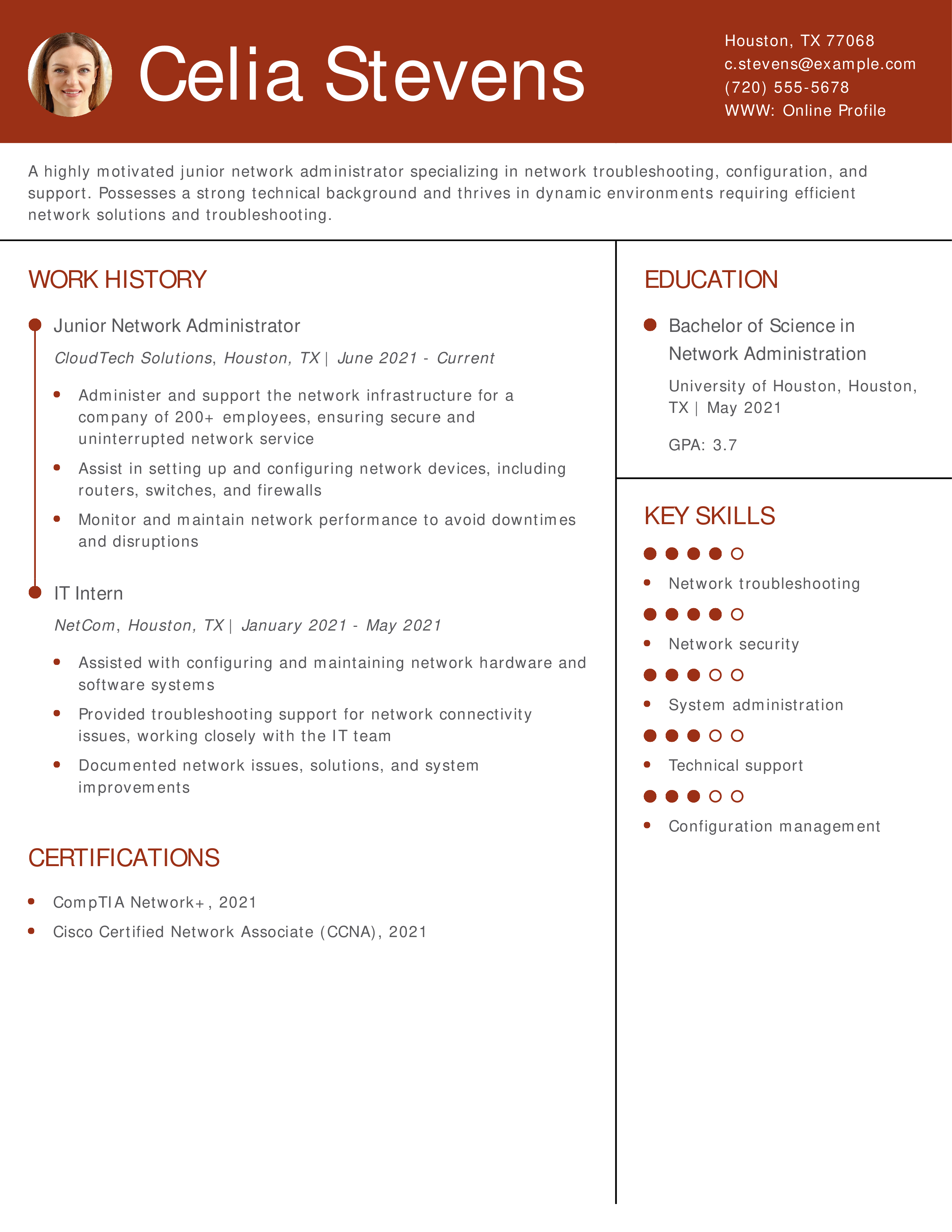 Junior Network Administrator Resume