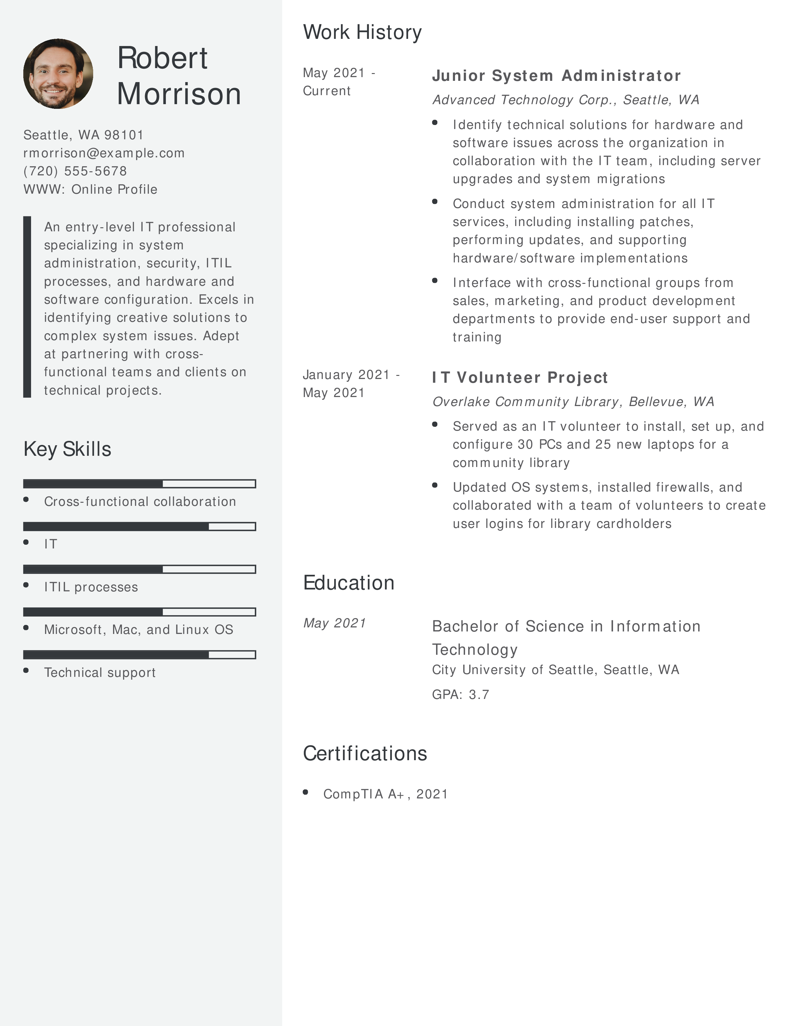 Junior System Administrator Resume