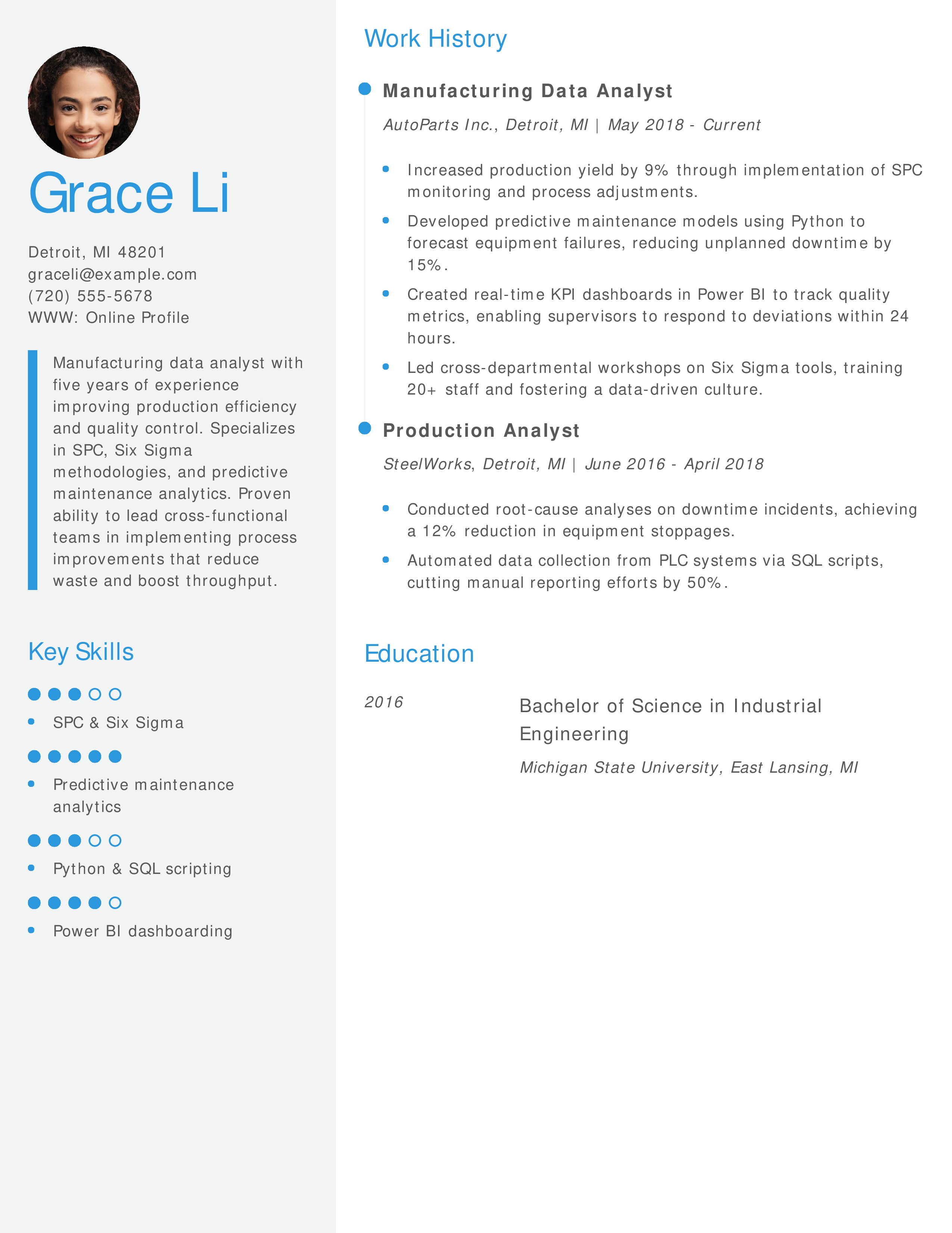 Manufacturing Data Analyst Resume