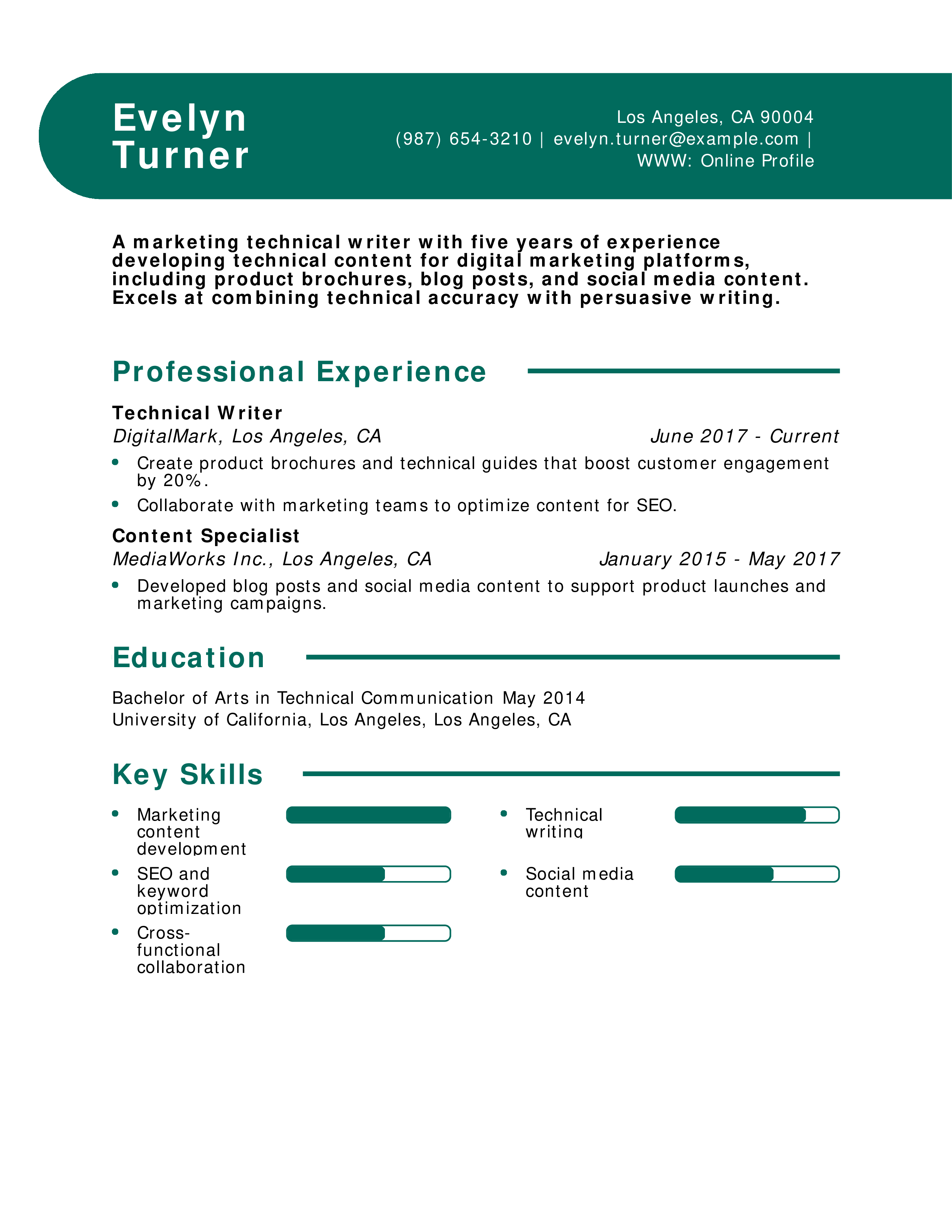 Marketing Technical Writer Resume