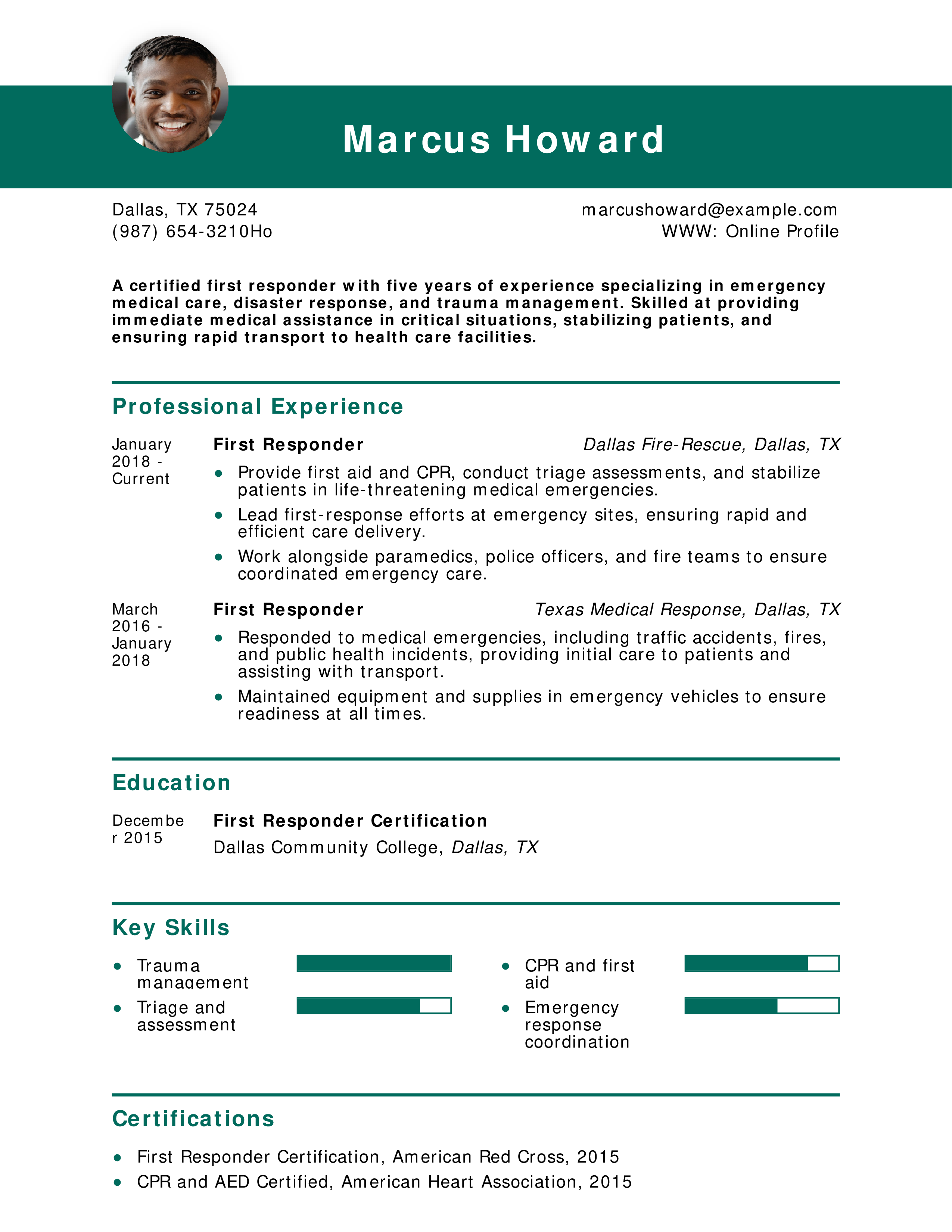 Mid-Level First Responder Resume