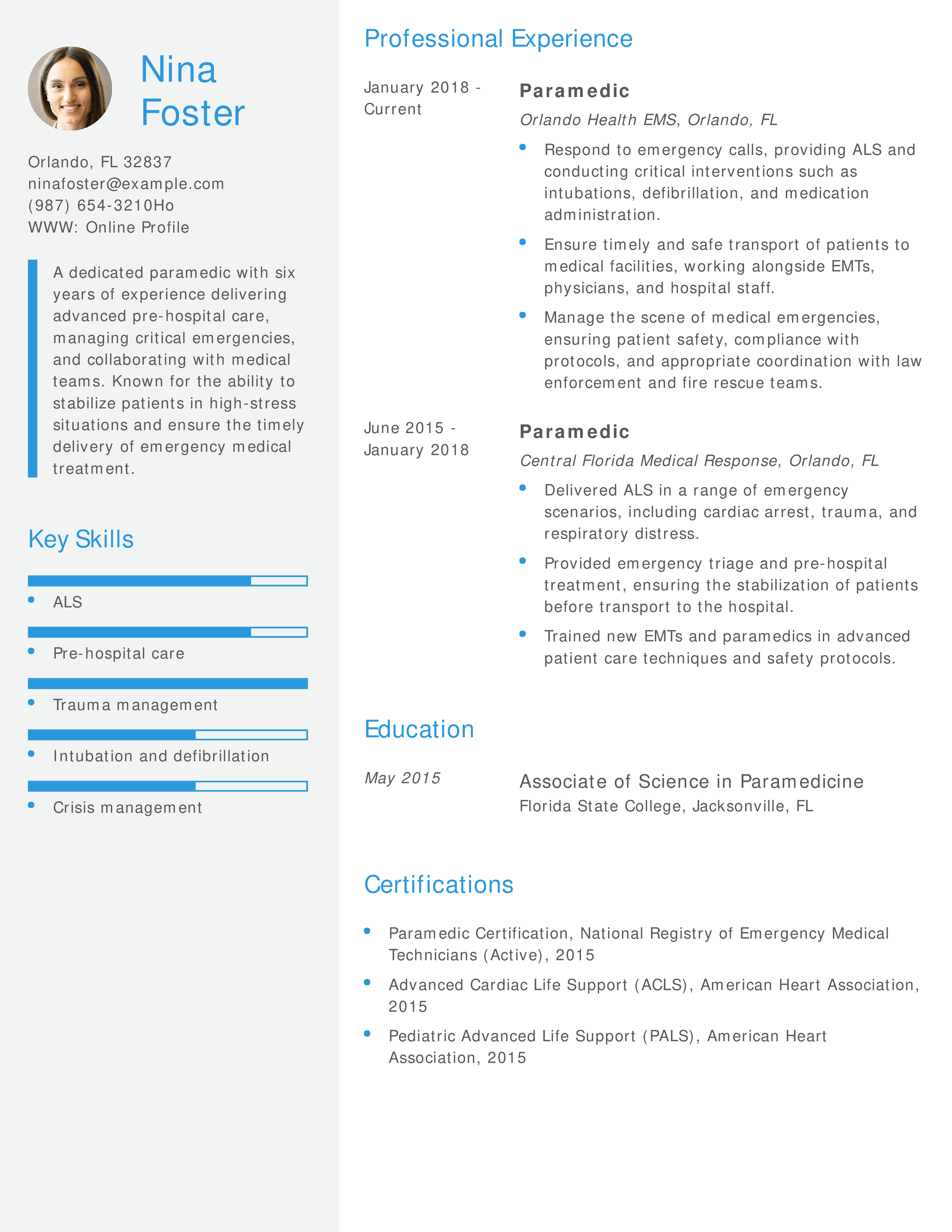 Mid-Level Paramedic Resume