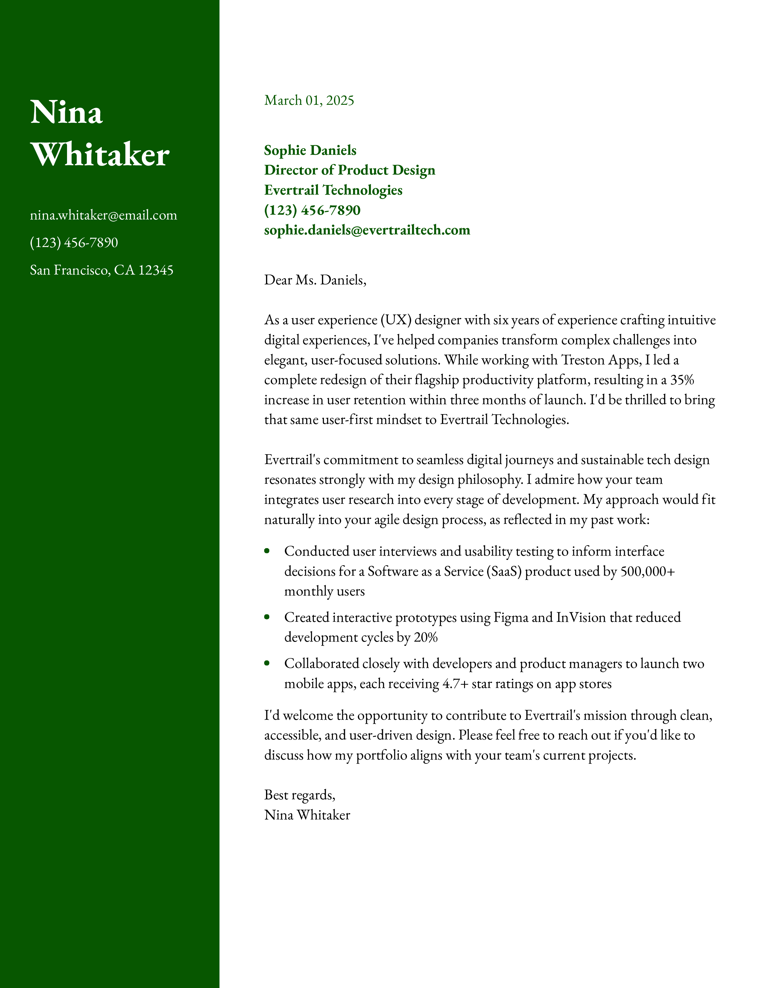 Professional Portfolio Cover Letter