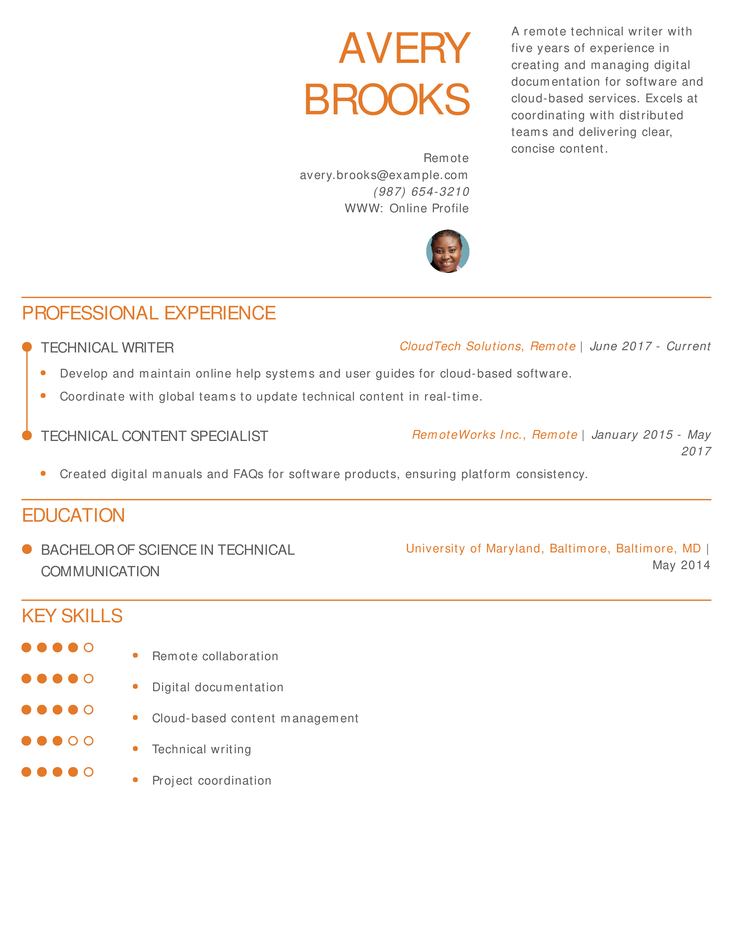 Remote Technical Writer Resume