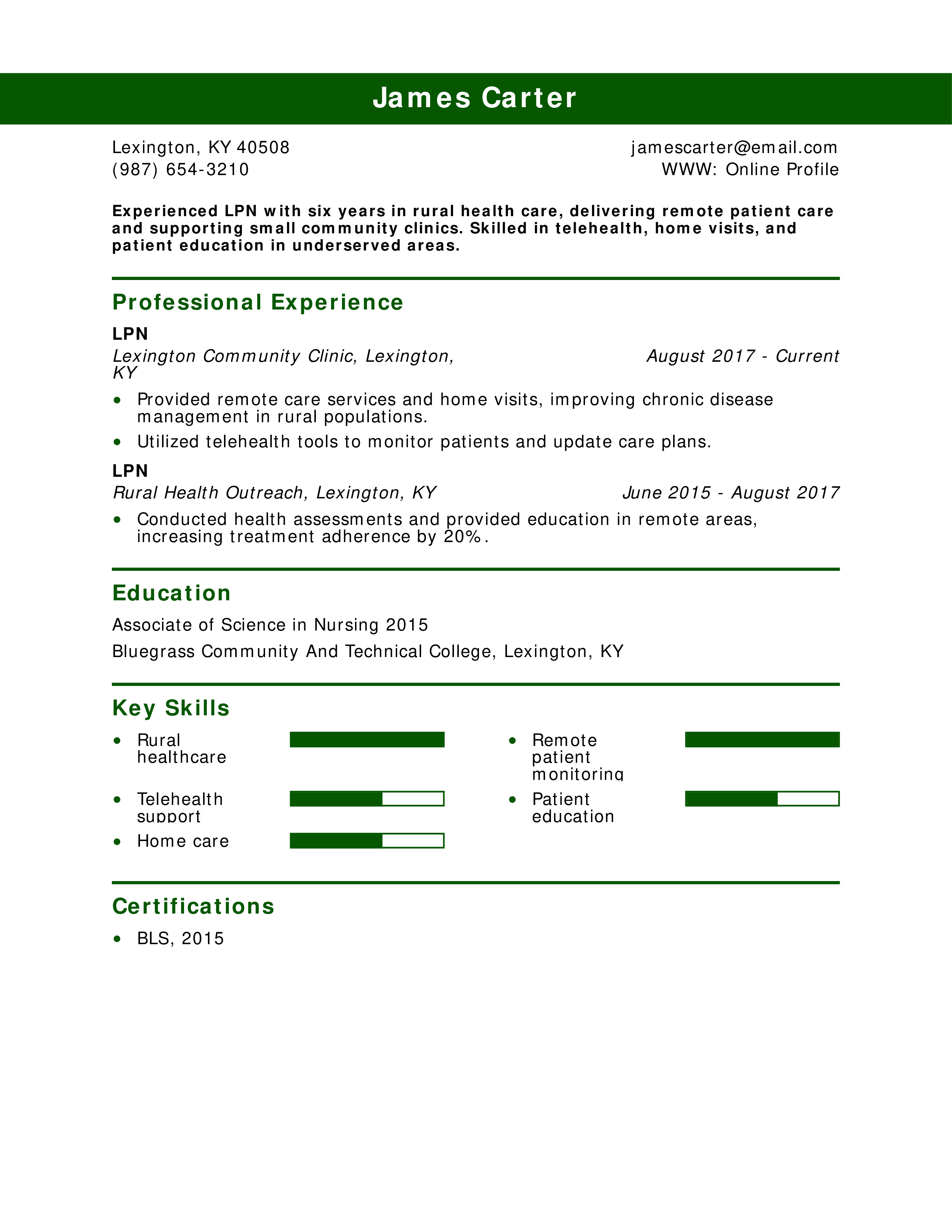Rural LPN – Remote Patient Care Resume