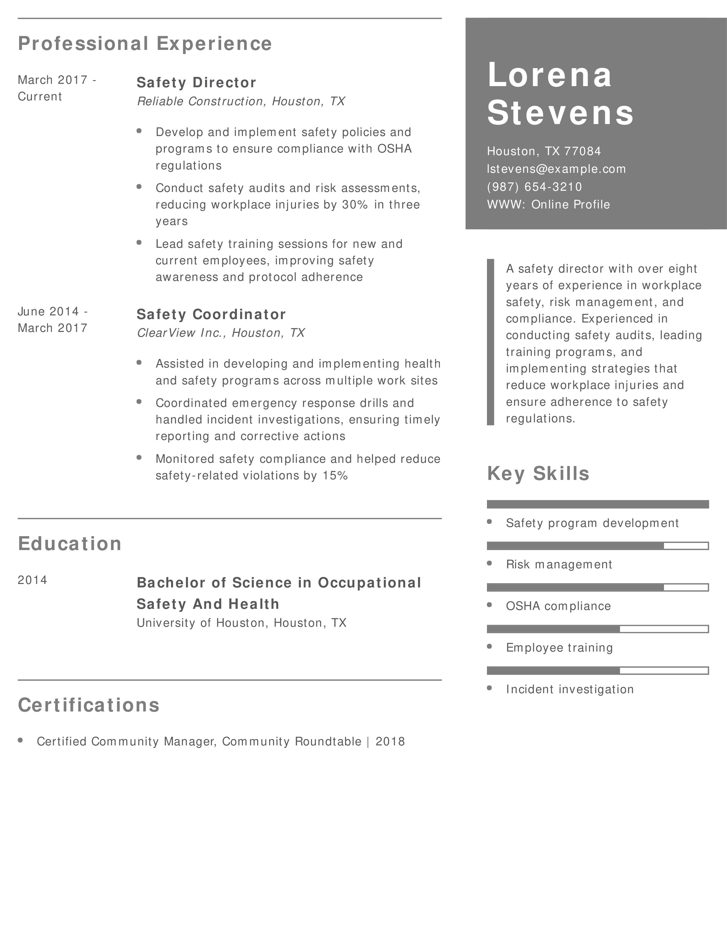 Safety Director Resume
