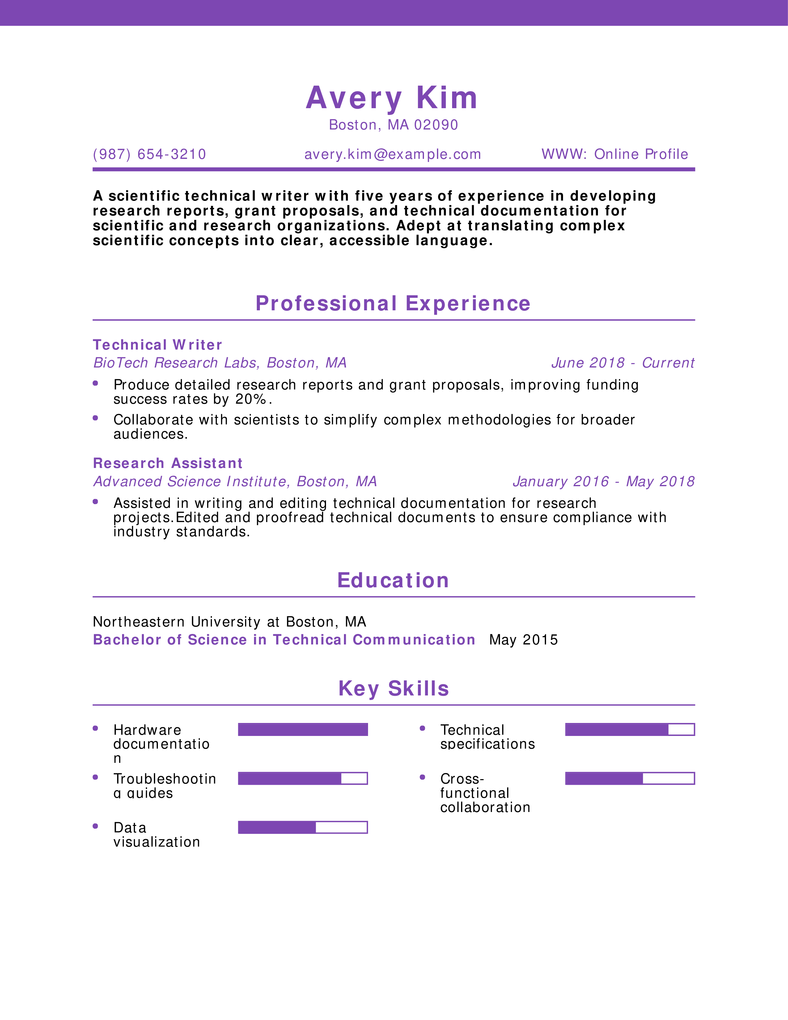 Scientific Technical Writer Resume